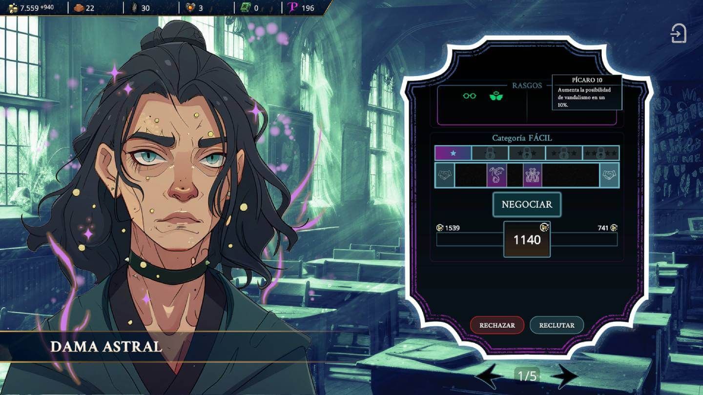  Contratando profesores en Wizdom Academy. Cada miembro tiene ventajas e inconvenientes
