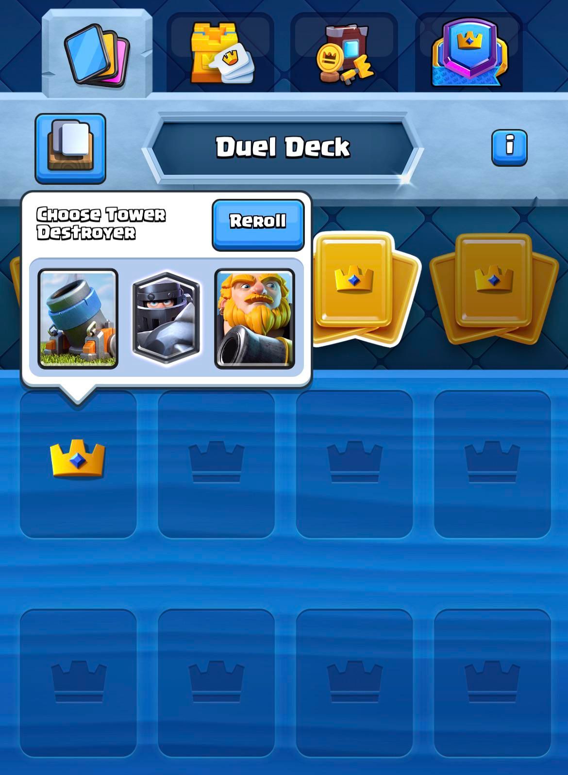 El reroll de creación de mazos de Clash Royale