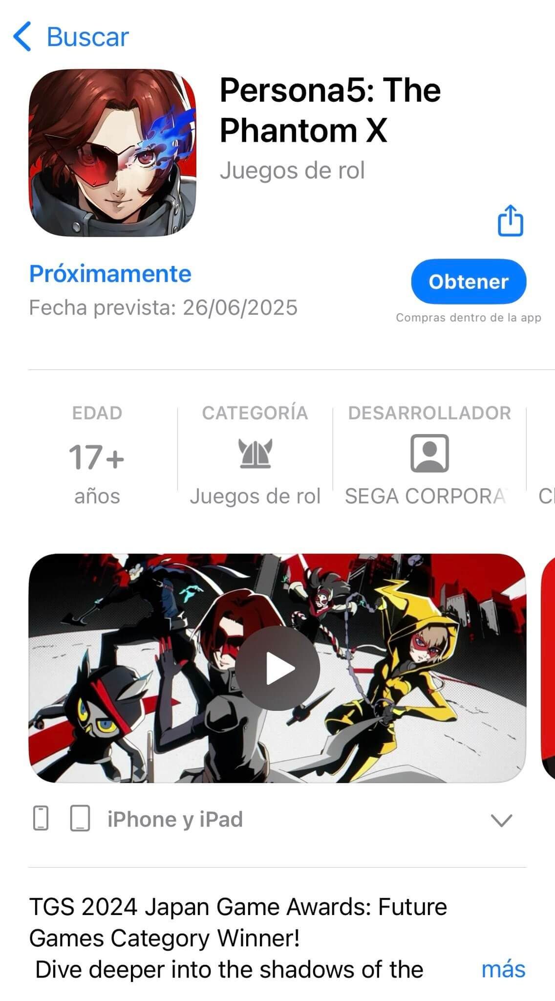 La pantalla de registro para preparar el lanzamiento de Persona 5: The Phantom X.