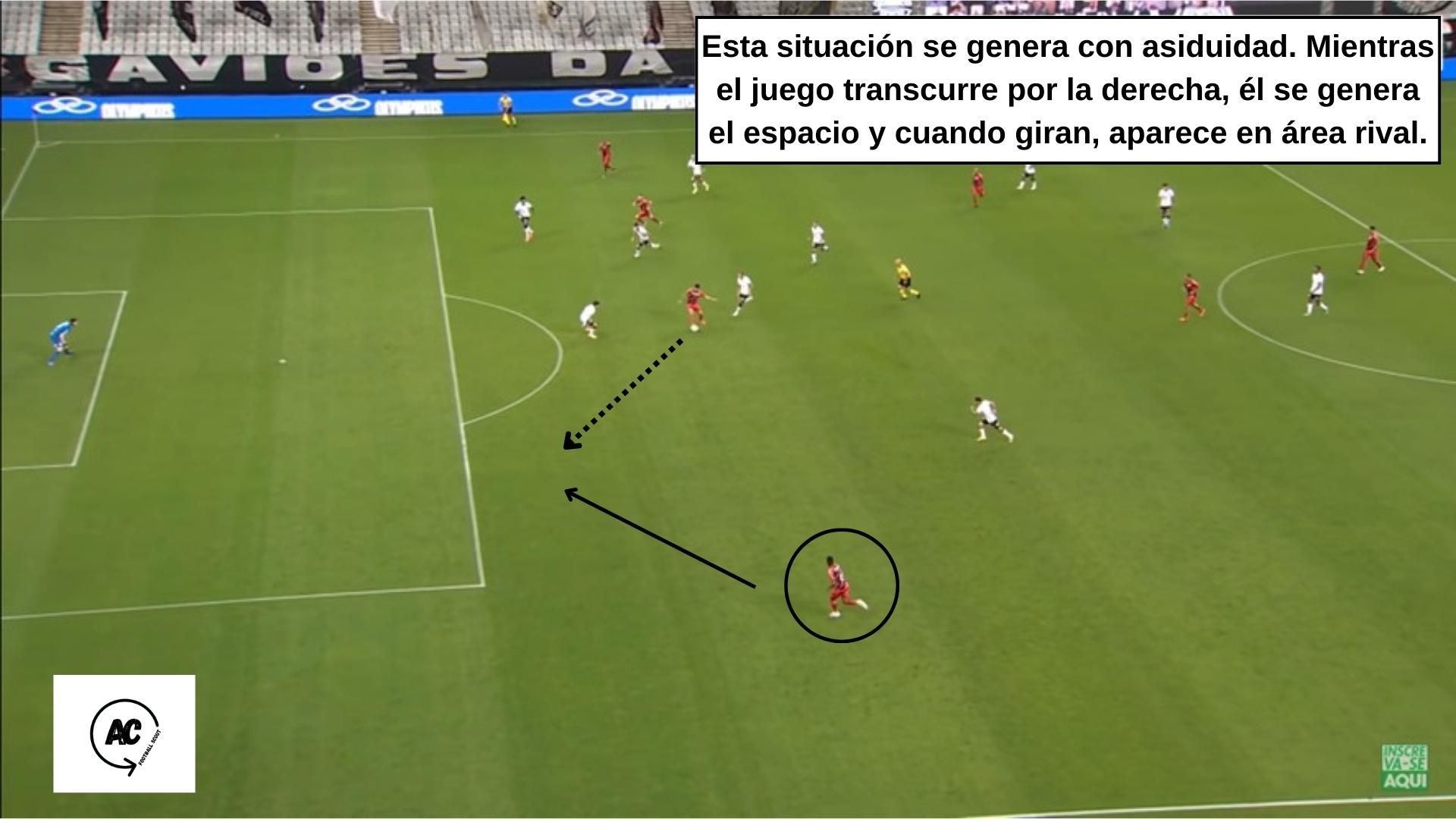 Otra acción de amplitud y de llegada sin marca al área rival de Abner.