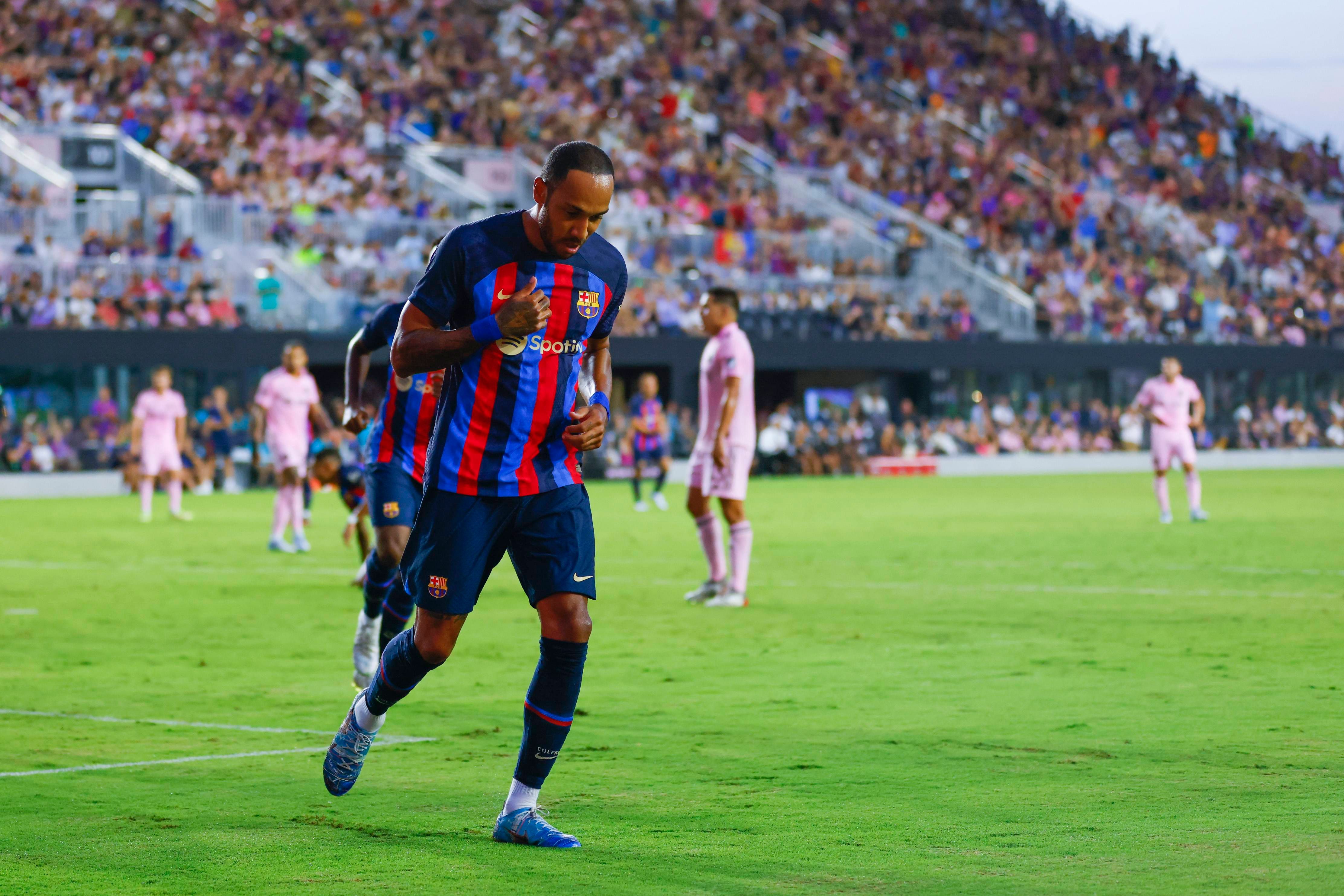 Aubameyang, durante la pretemporada 22/23 con el Barcelona.