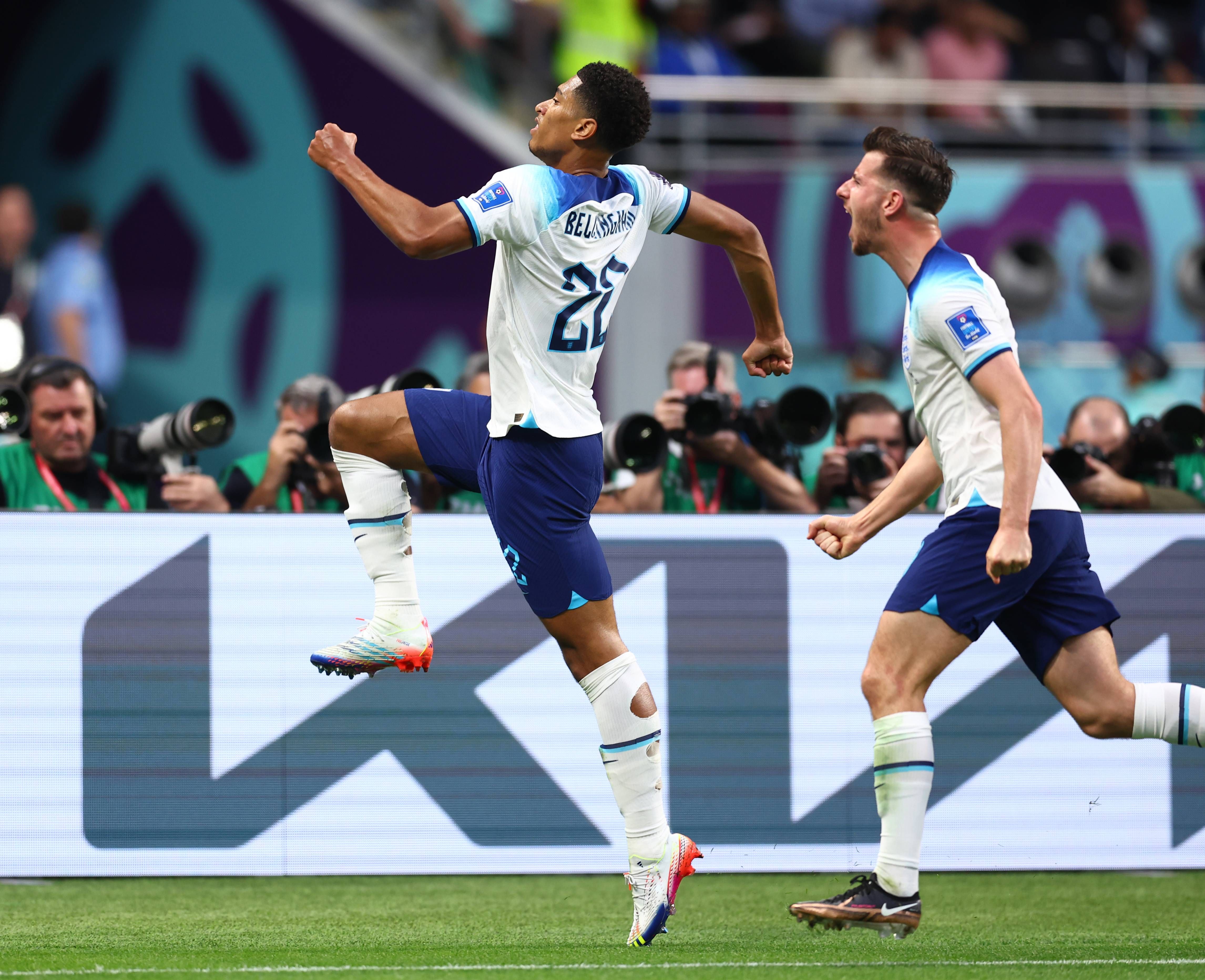  Jude Bellingham celebra su gol en el Inglaterra-Irán del Mundial.