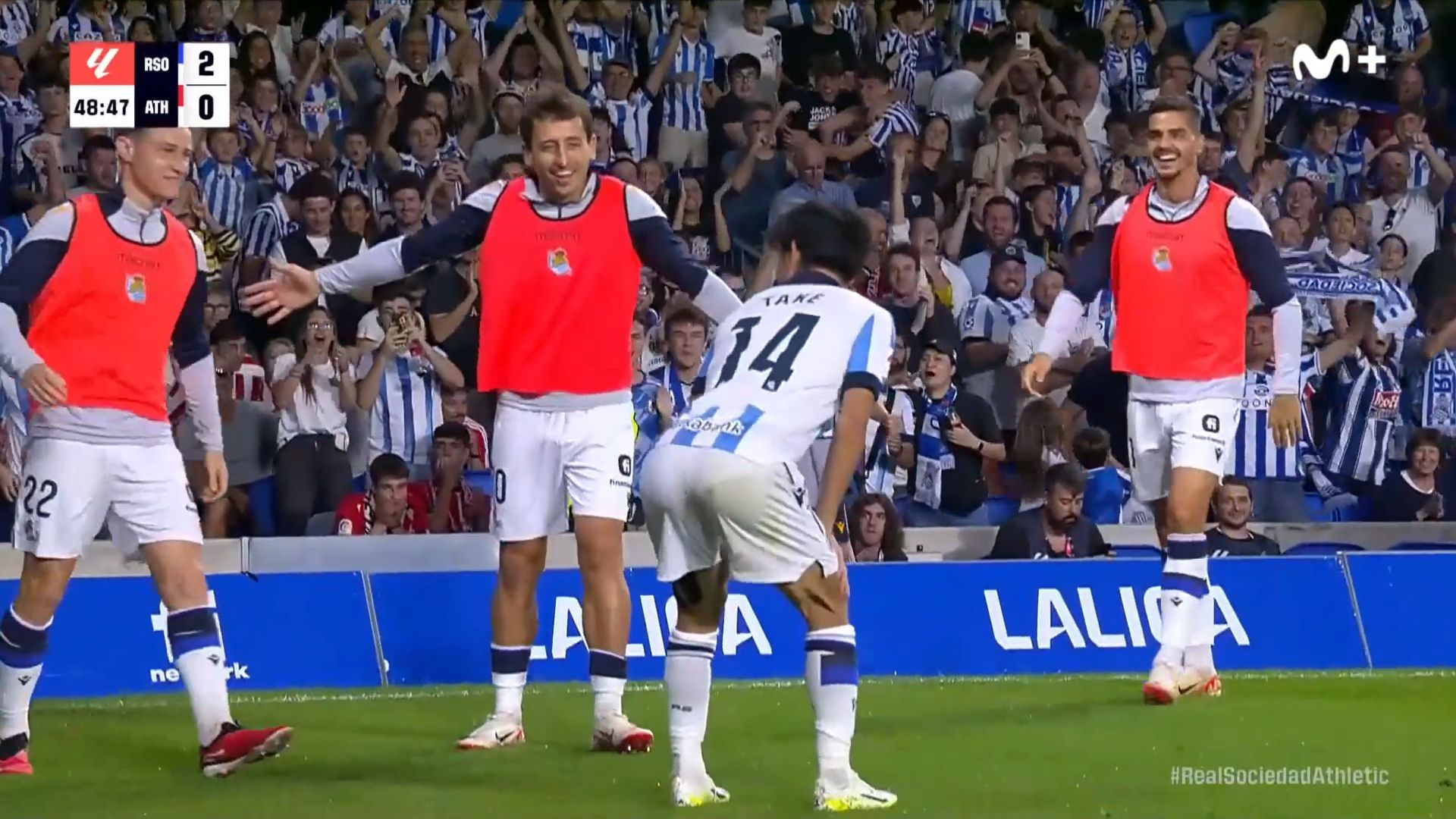  Take Kubo celebra su gol al Athletic en el último derbi vasco.