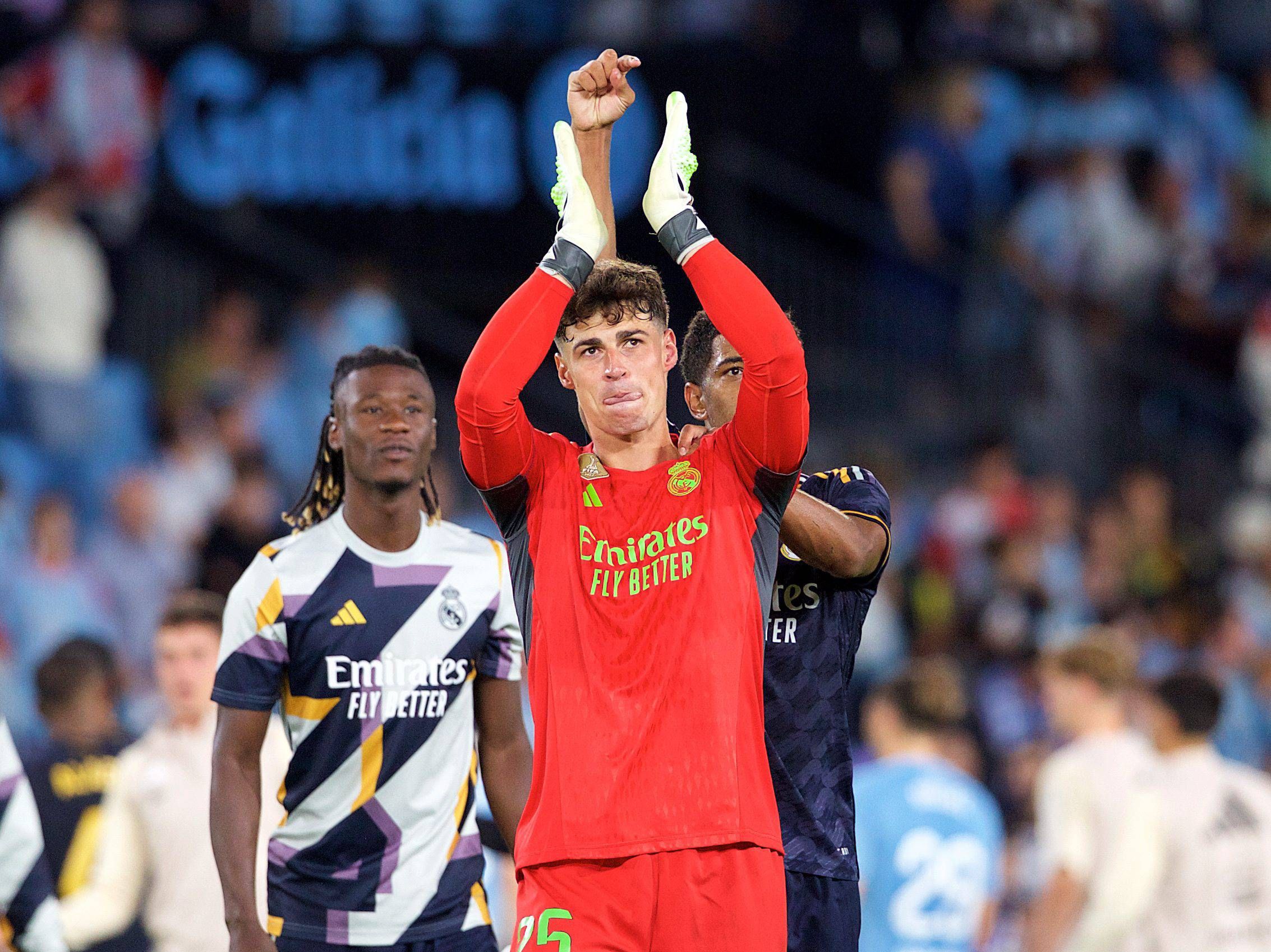 Kepa Arrizabalaga celebra el triunfo en el Celta-Real Madrid.