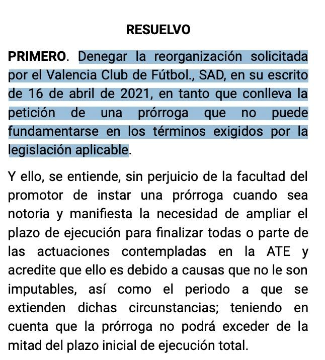 Informe de la ATE que deniega la prórroga de la misma sobre el Nuevo Estadio