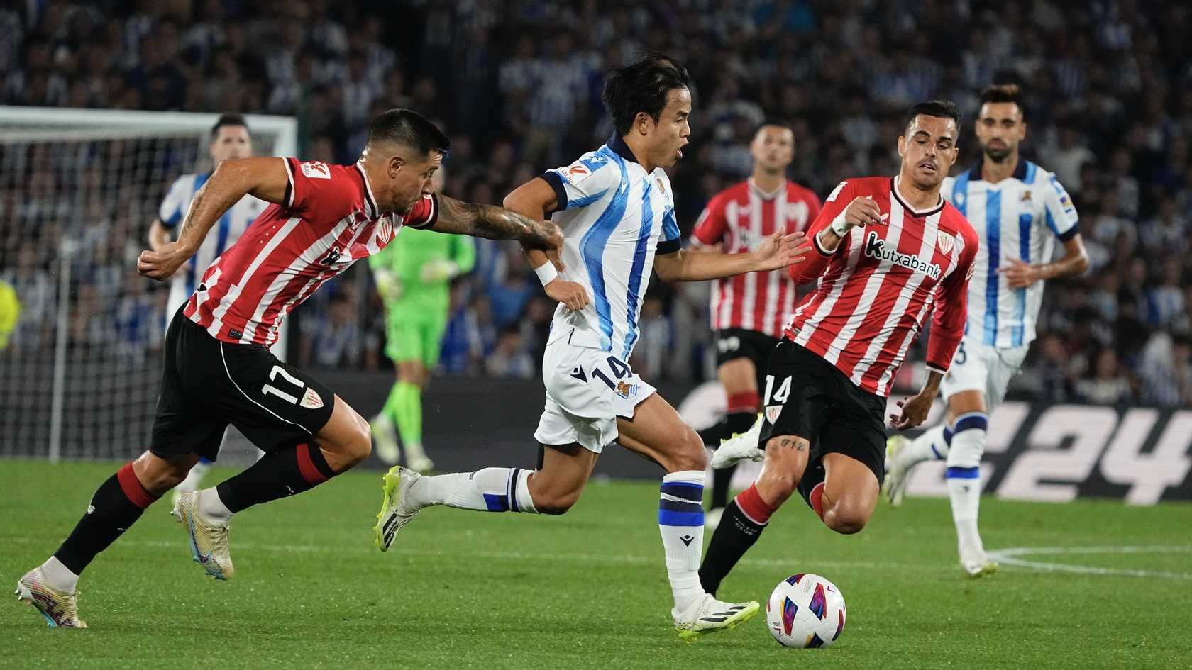 Kubo, durante el derbi en el Reale Arena.