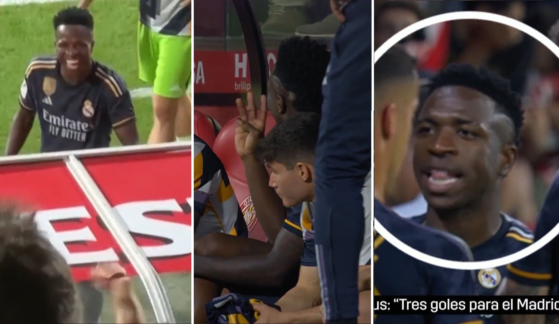 Los gestos de Vinícius a la grada de Montilivi.