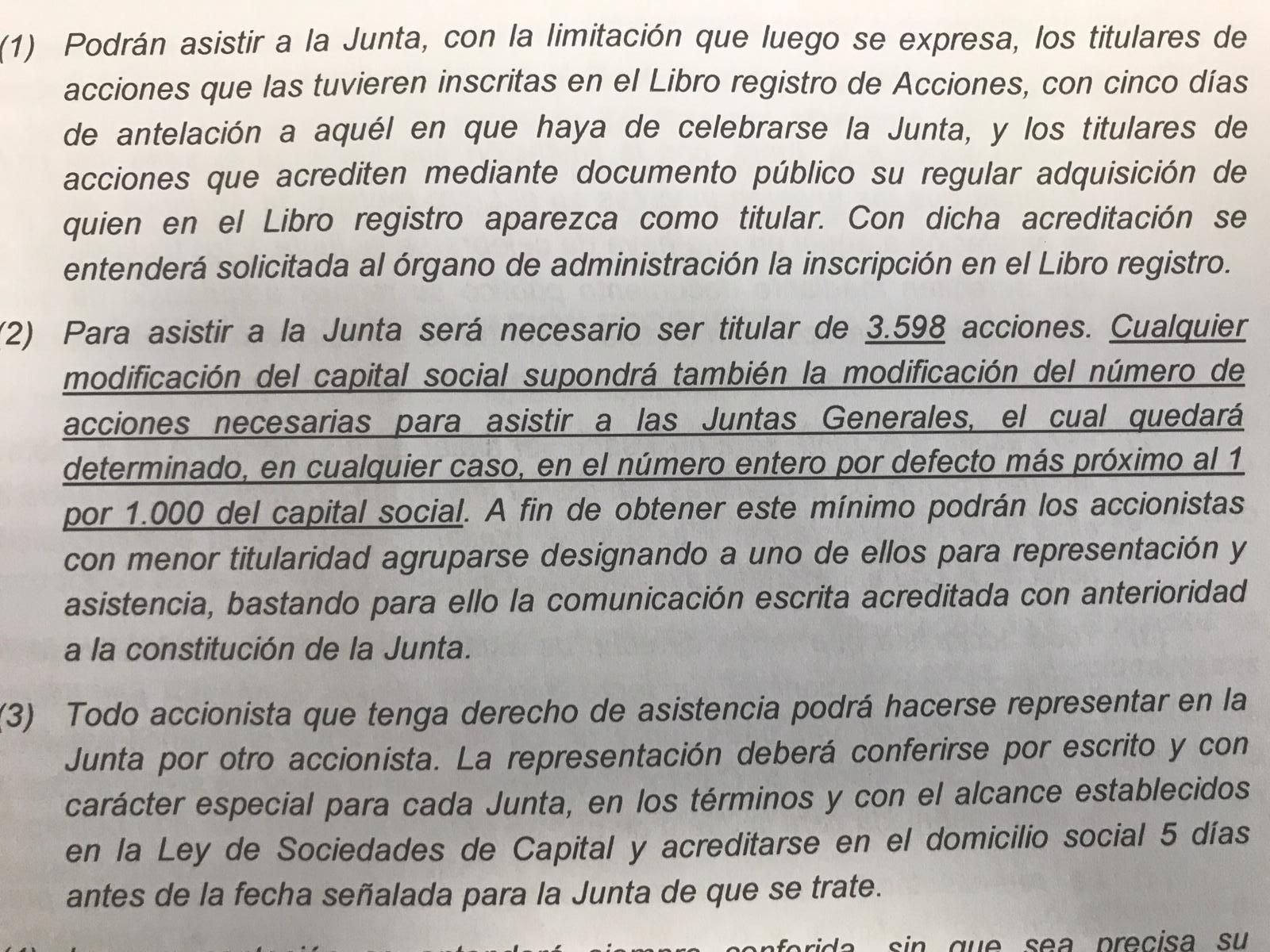  Modificación límite accionistas para fiscalizar la gestión de Peter Lim