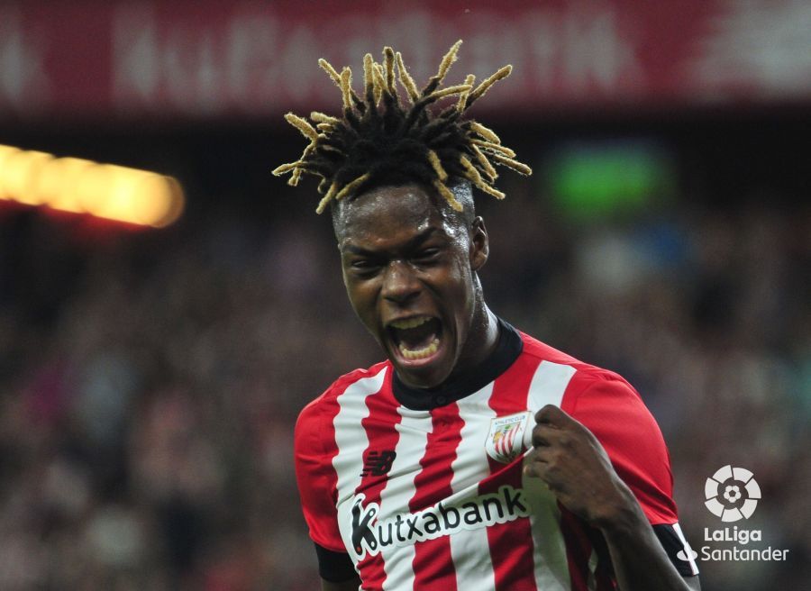  Nico celebra su tanto ante el Rayo en San Mamés.