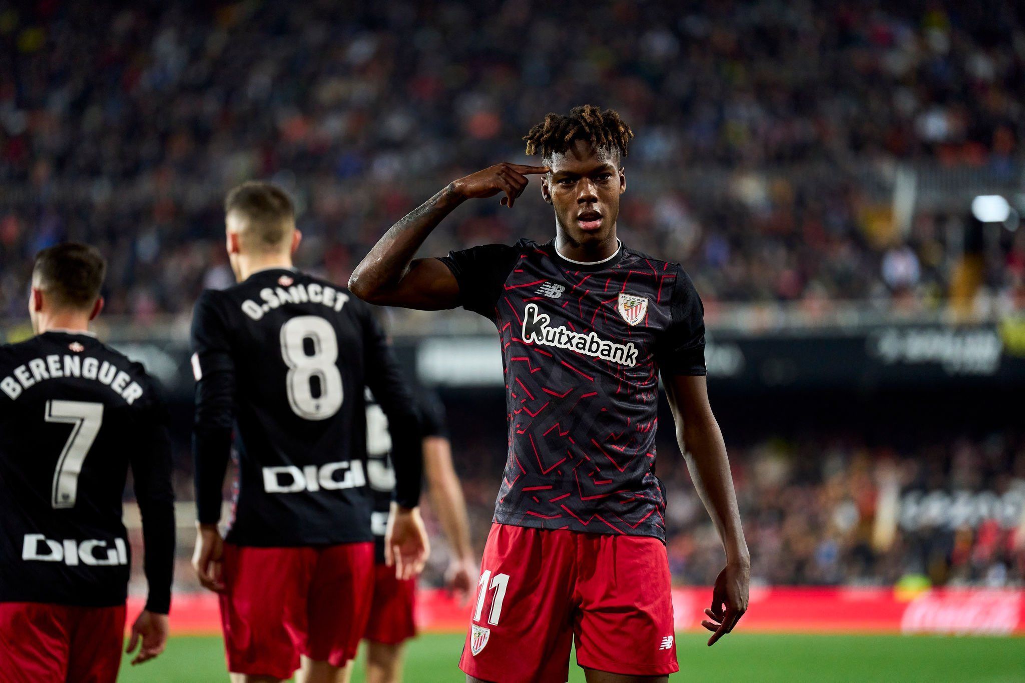  Nico Williams celebra su gol en Mestalla ante el Valencia.
