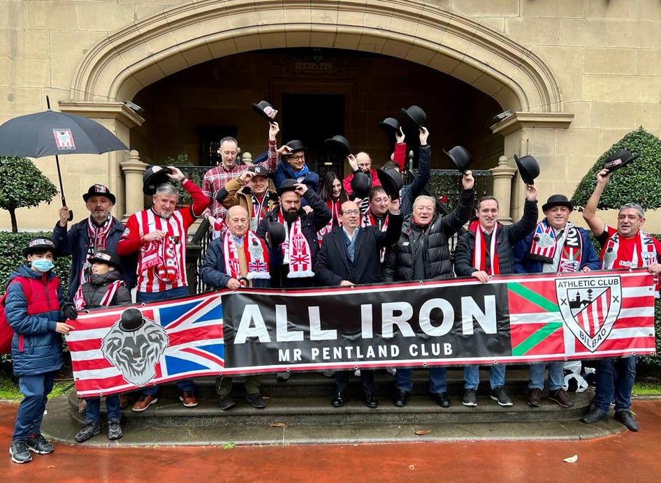  La Peña Mr. Pentland Club celebraba sus 10 años apoyando al Athletic Club en Ibaigane, en pleno Bilbao.