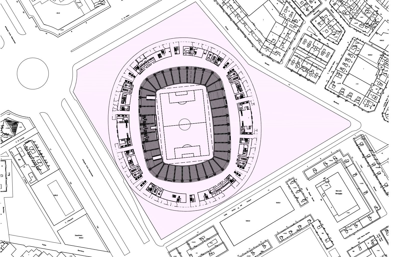  Plano del Nuevo Estadio. En el pico derecho va el Polideportivo