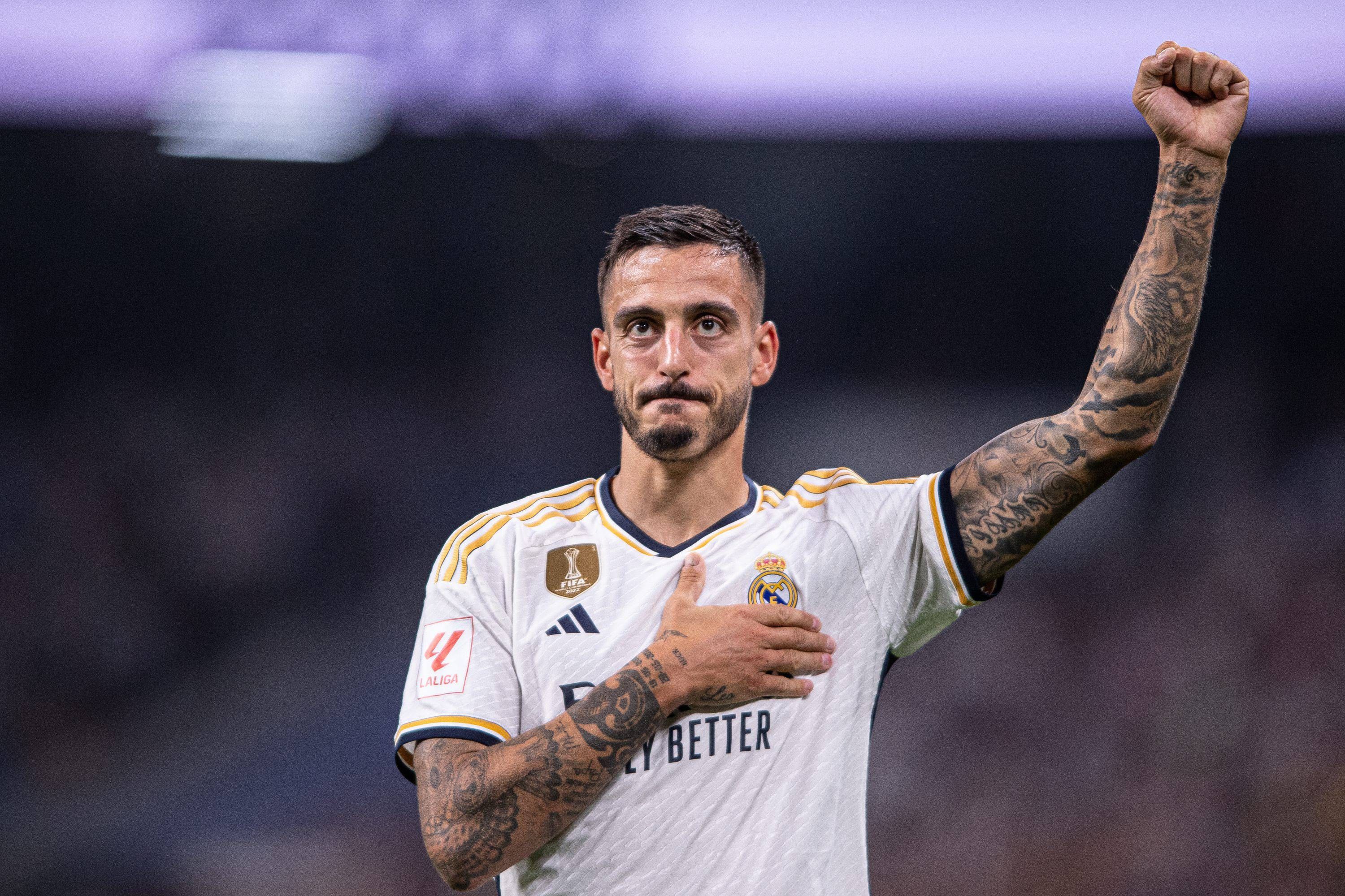 Joselu celebra su gol en el Real Madrid-Las Palmas.