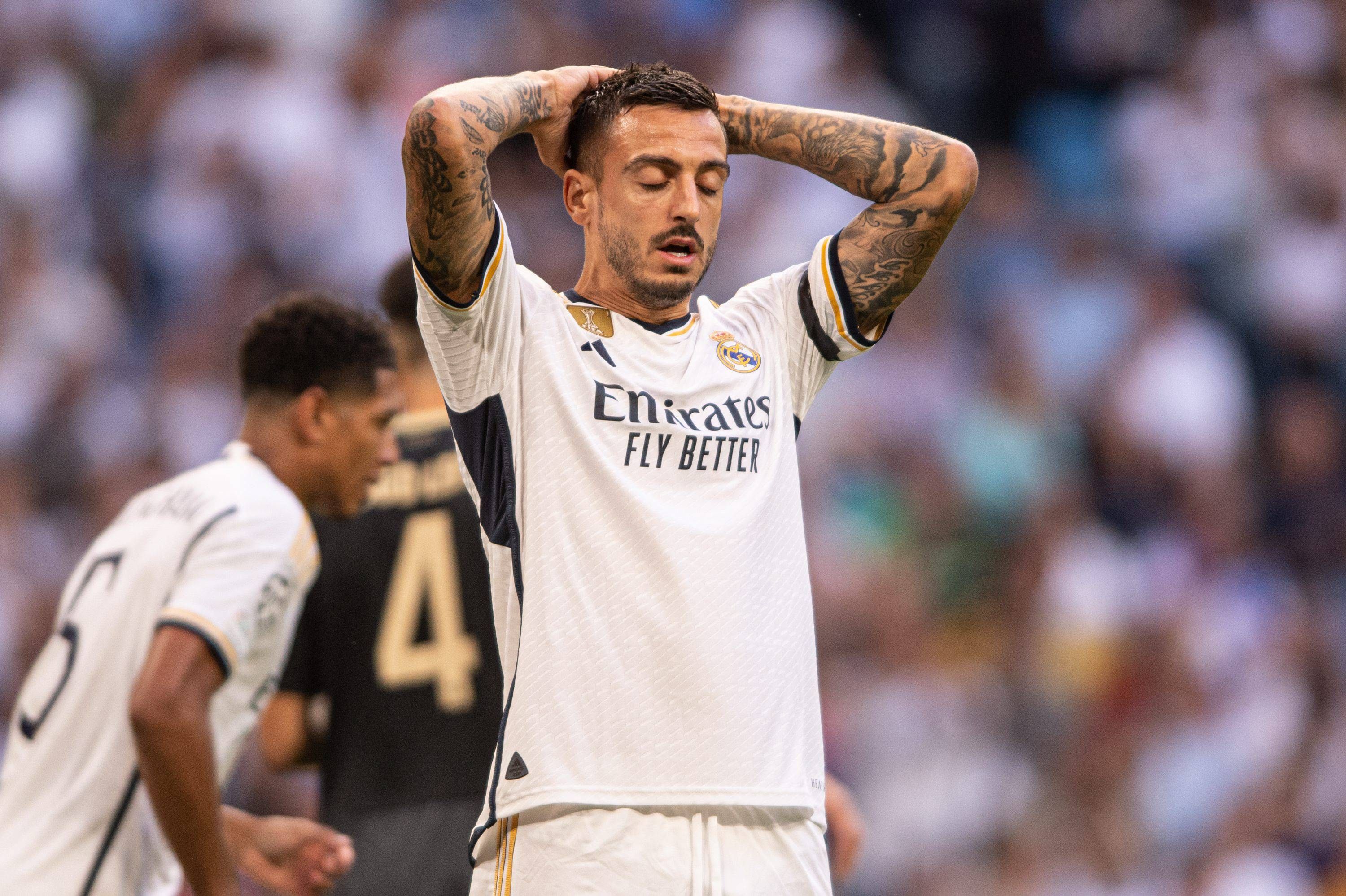 Joselu se lamenta en el Real Madrid-Unión Berlín.