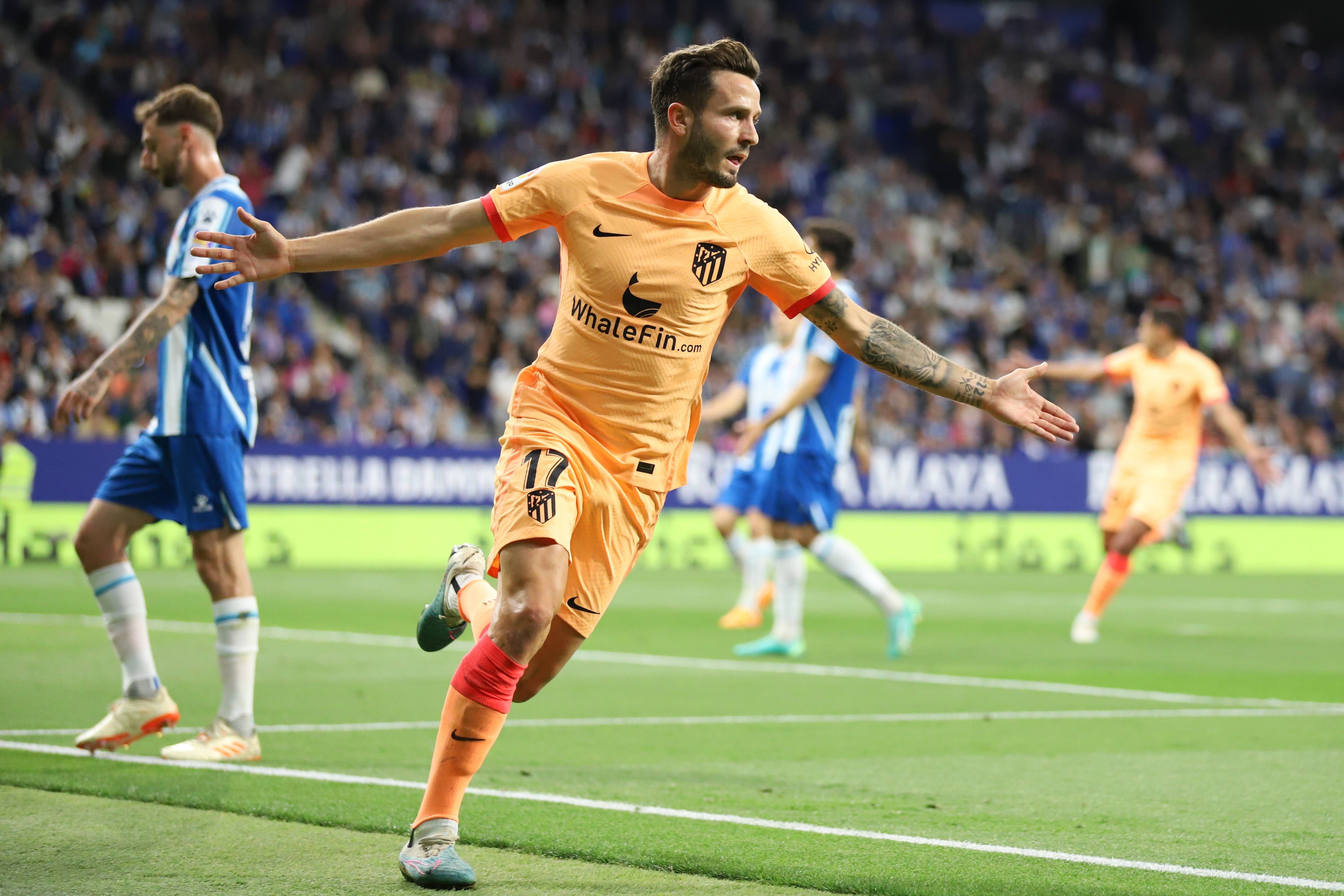 Saúl Ñíguez celebra su gol en el Espanyol-Atlético.