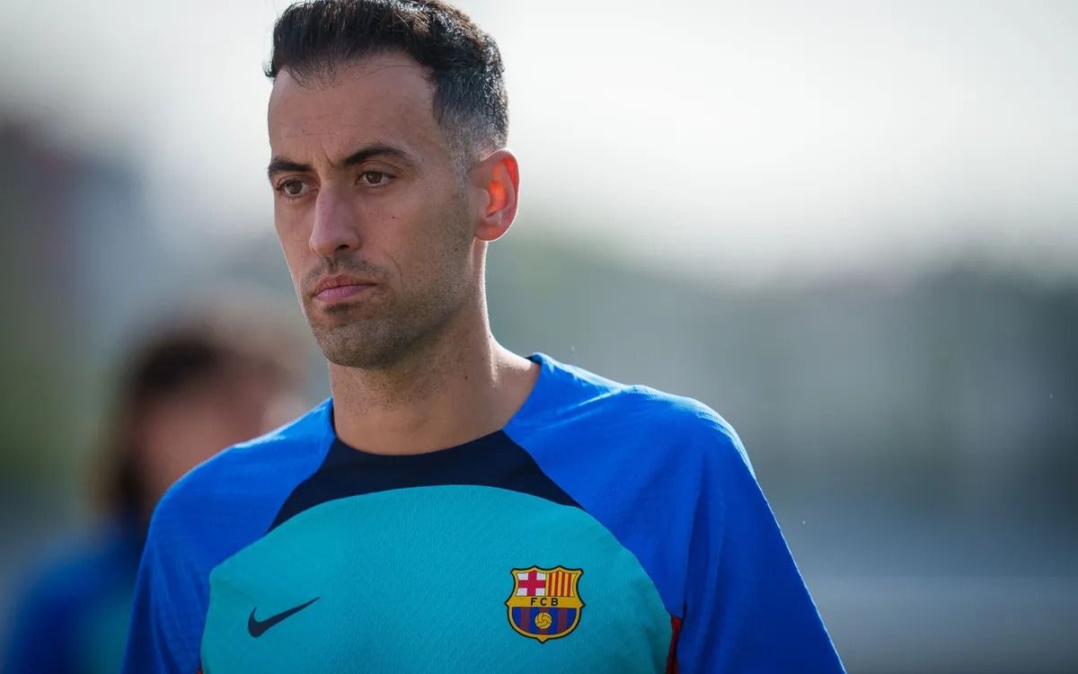 Sergio Busquets, en un entrenamiento del Barça.