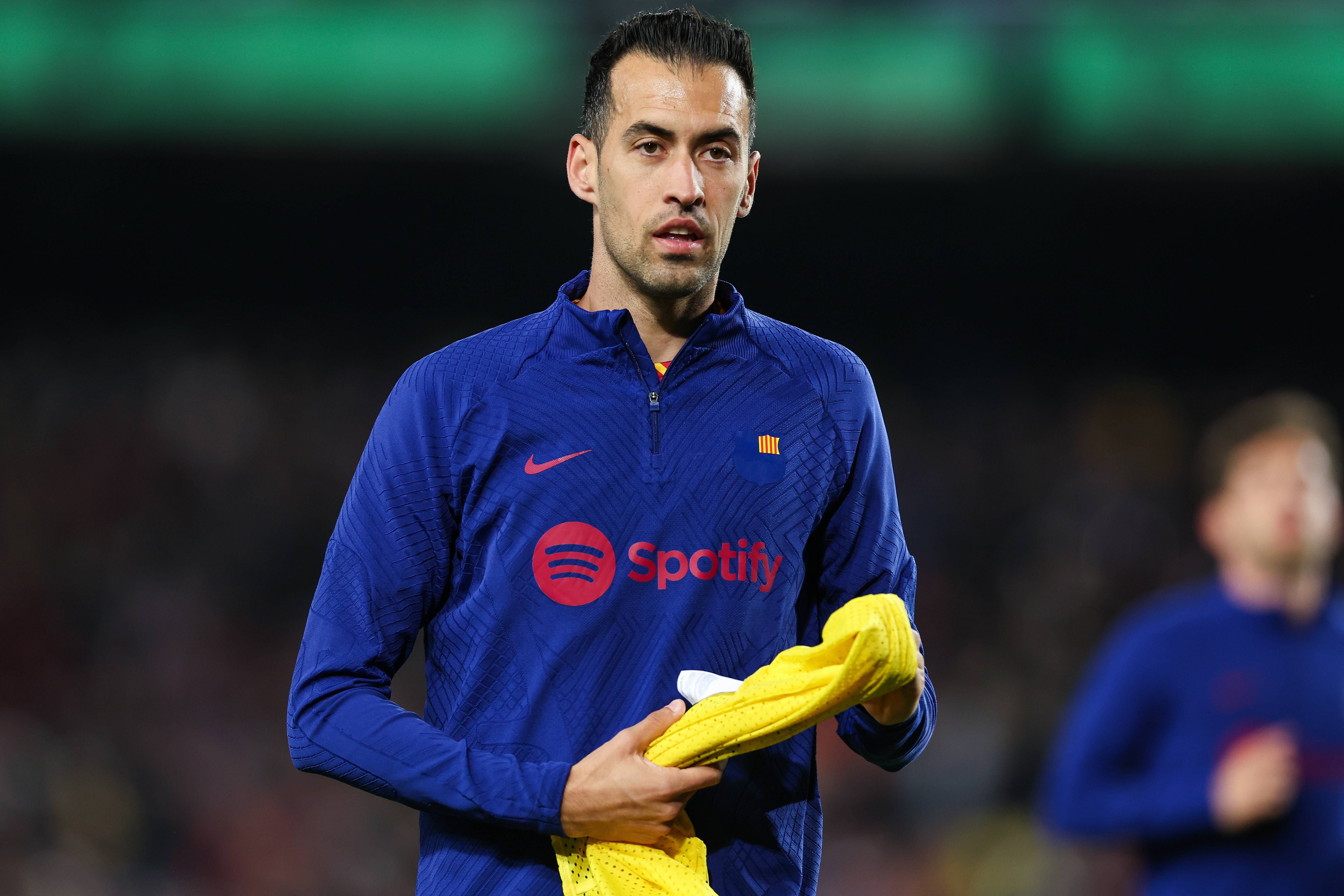 Sergio Busquets, en un entrenamiento del Barcelona.