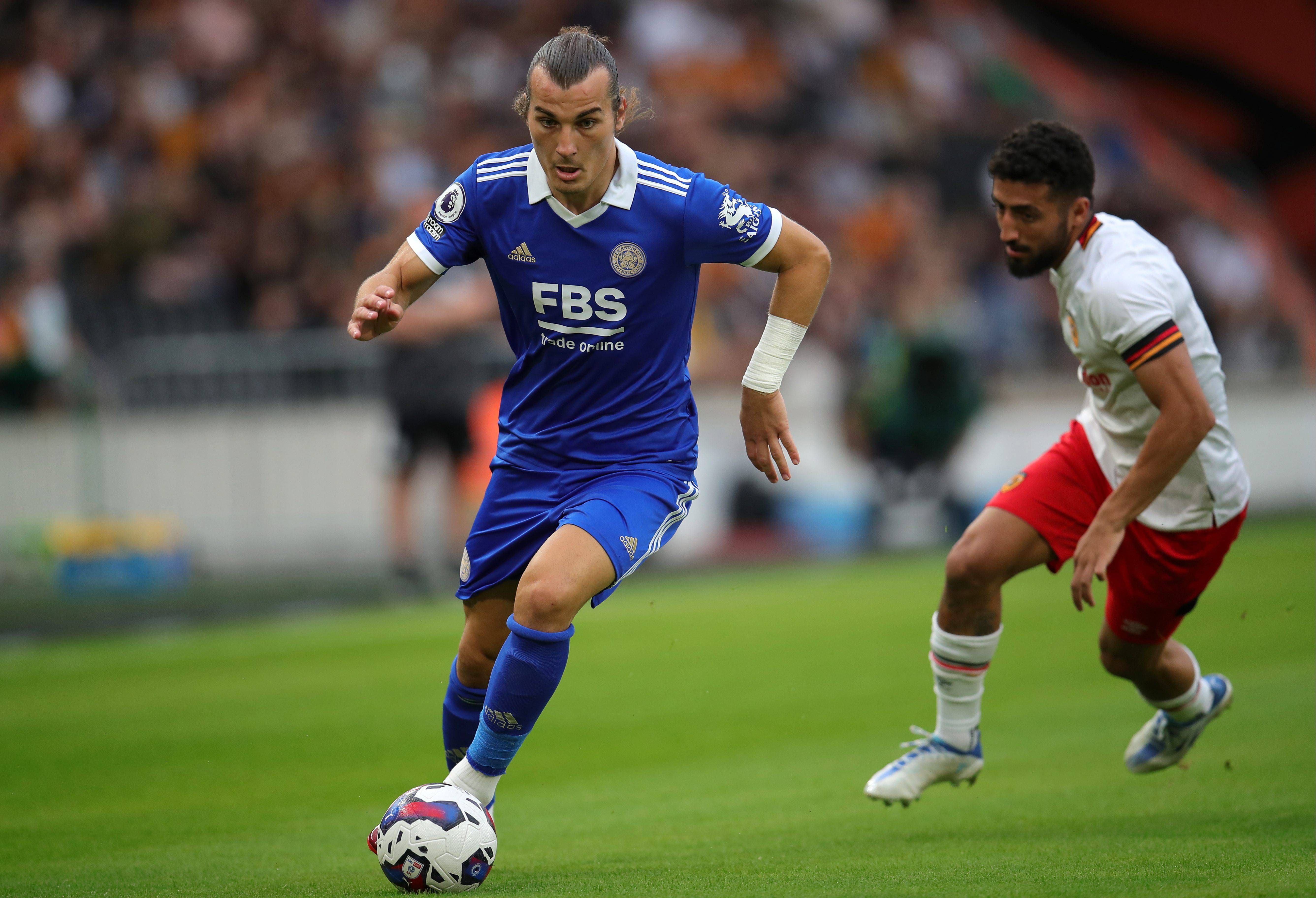  Soyuncu, en un partido con el Leicester.