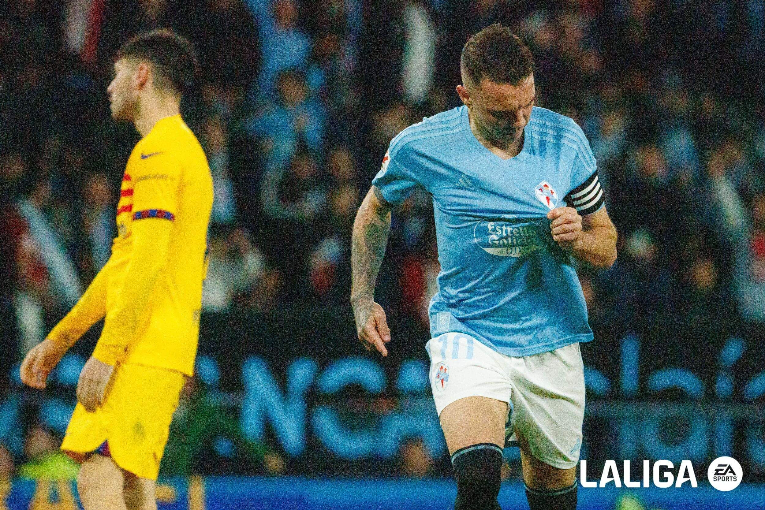  Aspas celebra su gol frente al FC Barcelona.