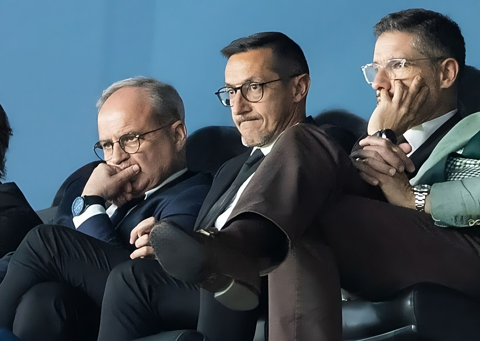 Luís Campos, Juan Carlos Calero y Carlos Hugo García Bayón, jefe de la cantera del Celta, en Balaídos.