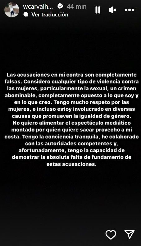 Comunicado publicado por William Carvalho.