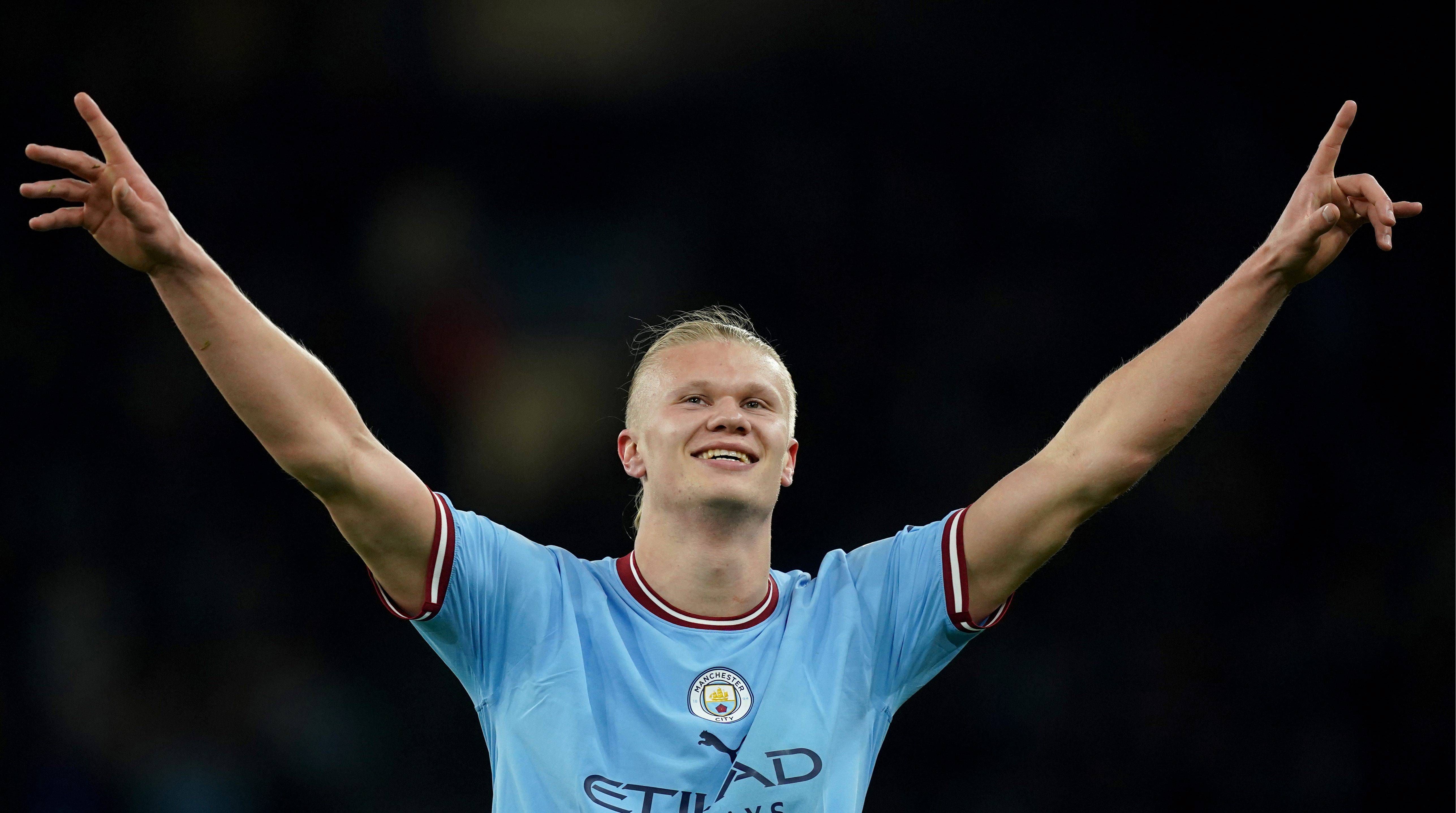 Erling Haaland, celebrando un gol con el Manchester City.