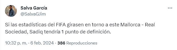 Algún comentario en redes sociales respecto al partido de Sadiq (@SalvaGJim)