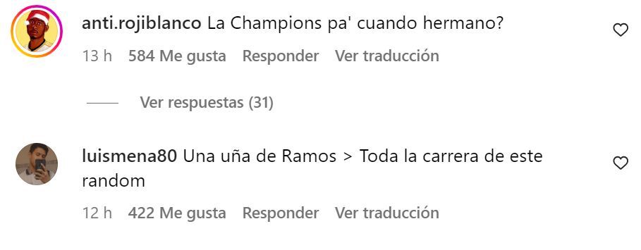  Algunos comentarios en la foto de Marcos Llorente (Instagram)