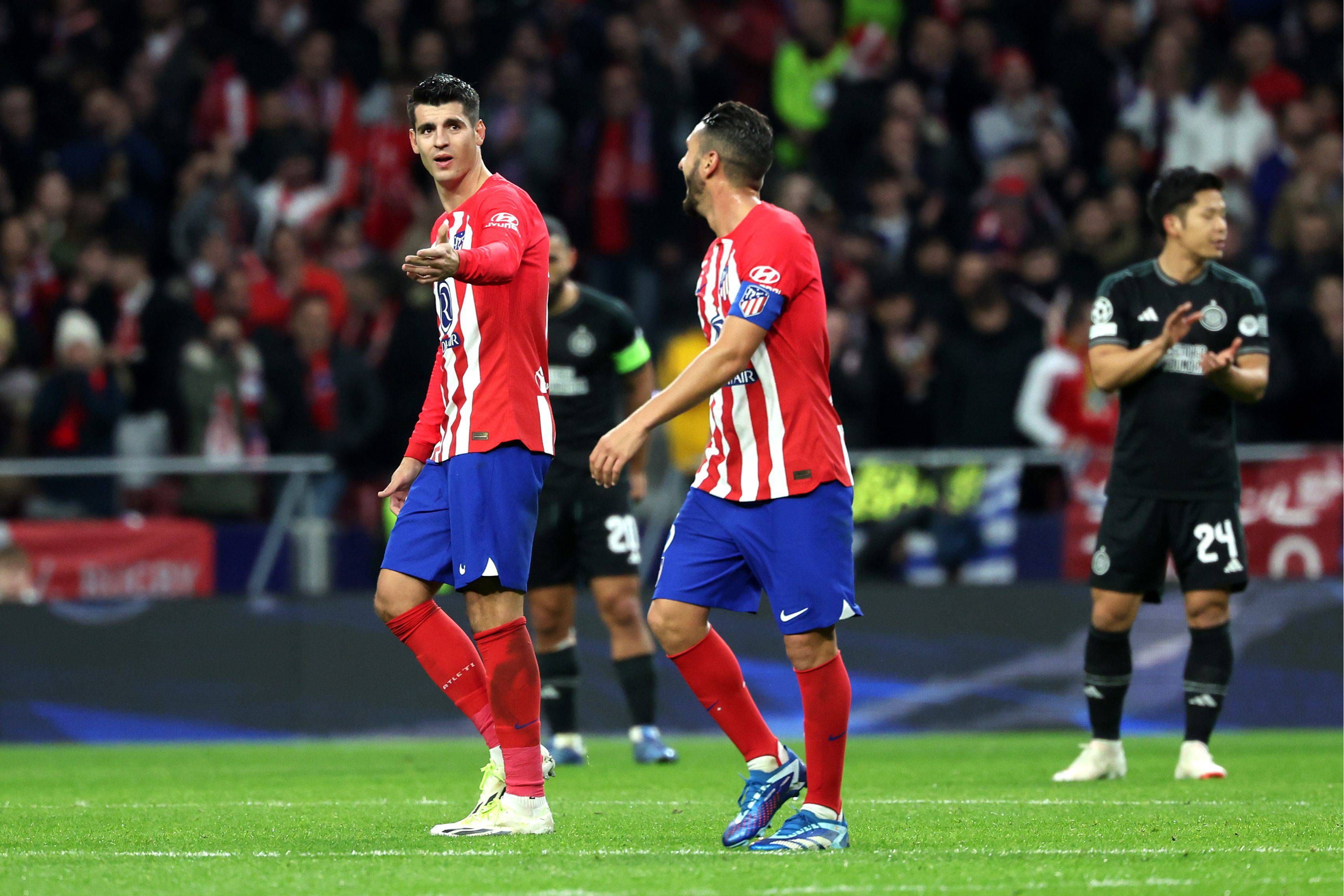  Álvaro Morata y Koke celebran un gol en el Metropolitano.