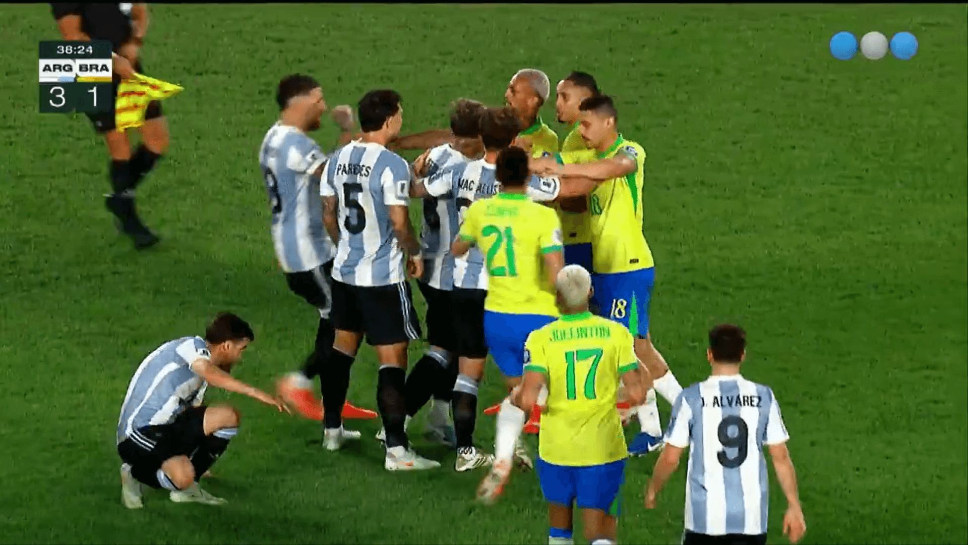  La tangana formada en el Argentina-Brasil (Imagen: Telefe).