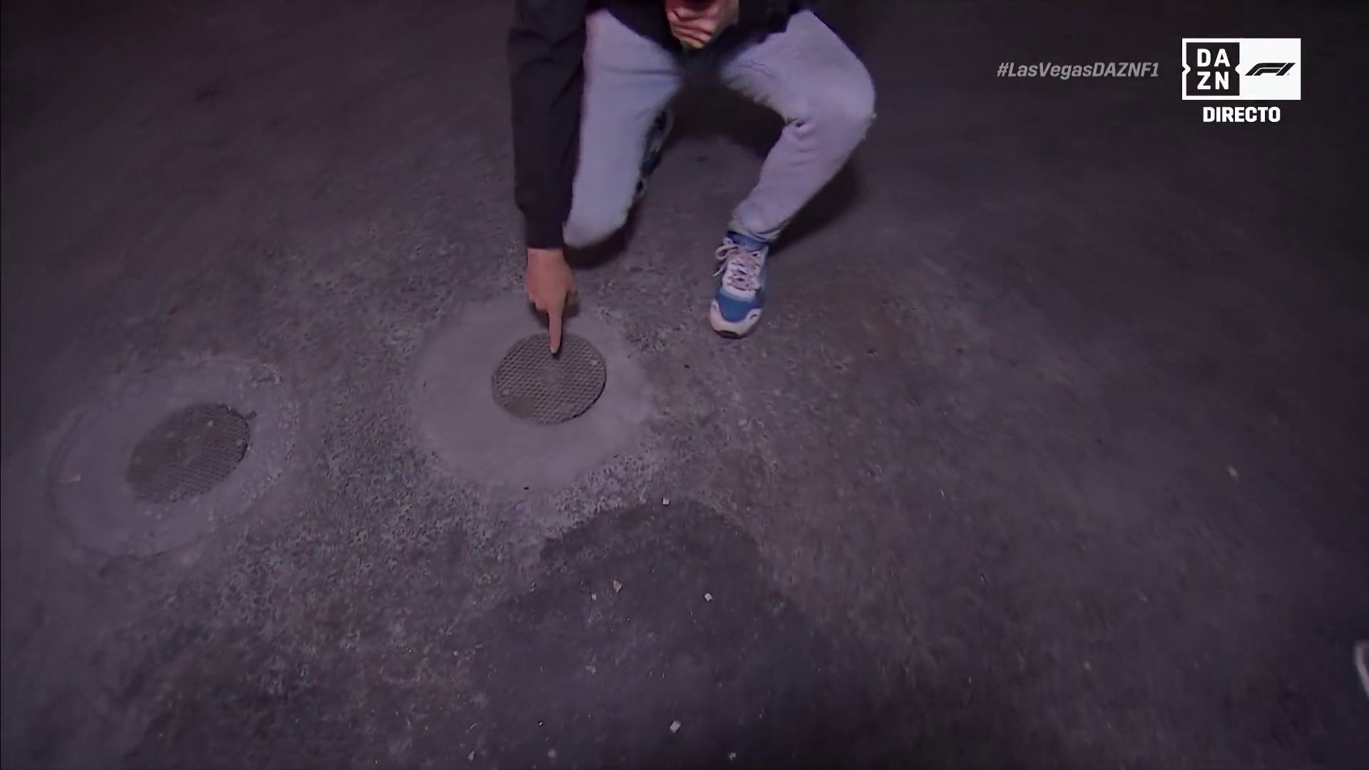  Así están selladas las alcantarillas del GP de Las Vegas. (DAZN F1)