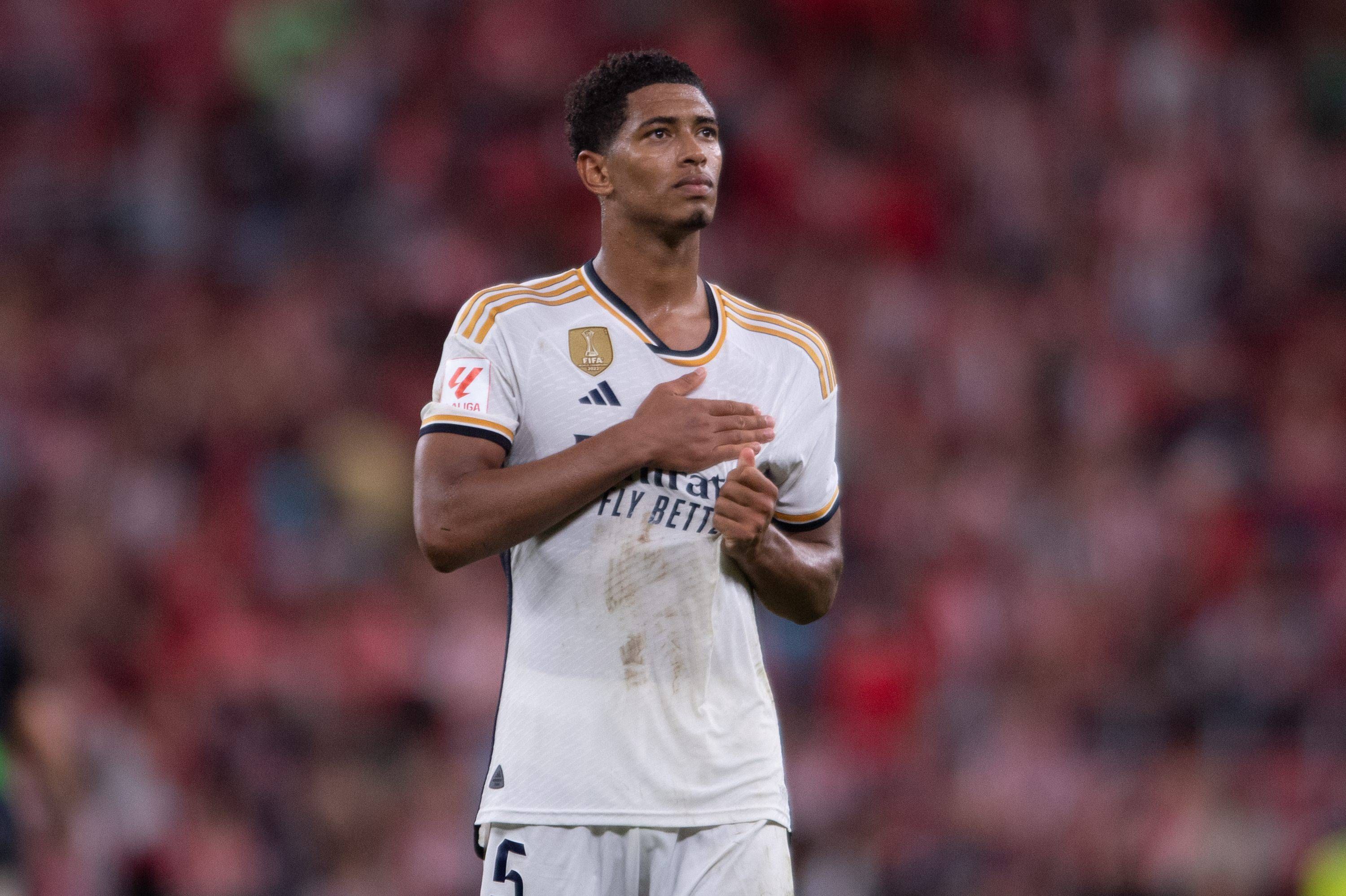 Jude Bellingham celebra el triunfo en el Athletic-Real Madrid.