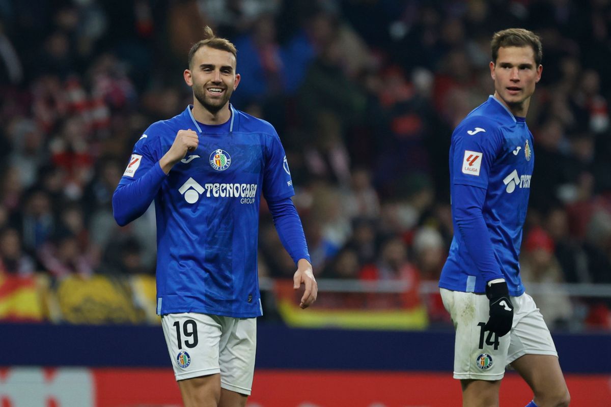 Borja Mayoral celebra su gol en el Atlético de Madrid-Getafe.