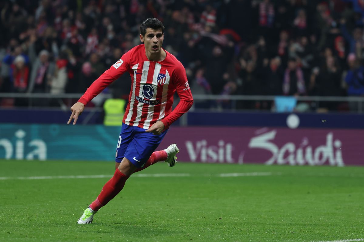 Álvaro Morata celebra su gol en el Atlético de Madrid-Getafe.