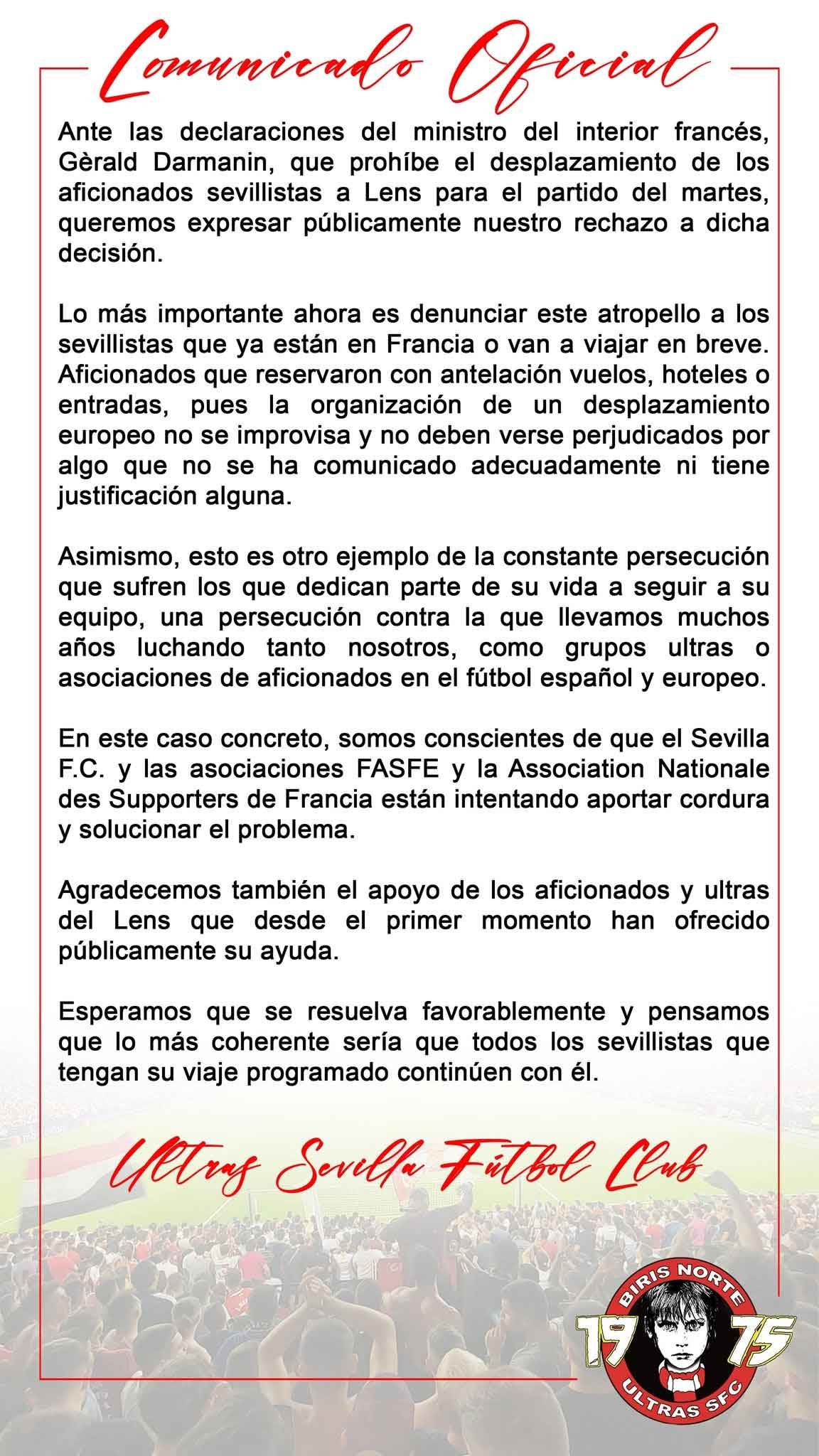  Comunicado de Biris Norte sobre el viaje a Lens.