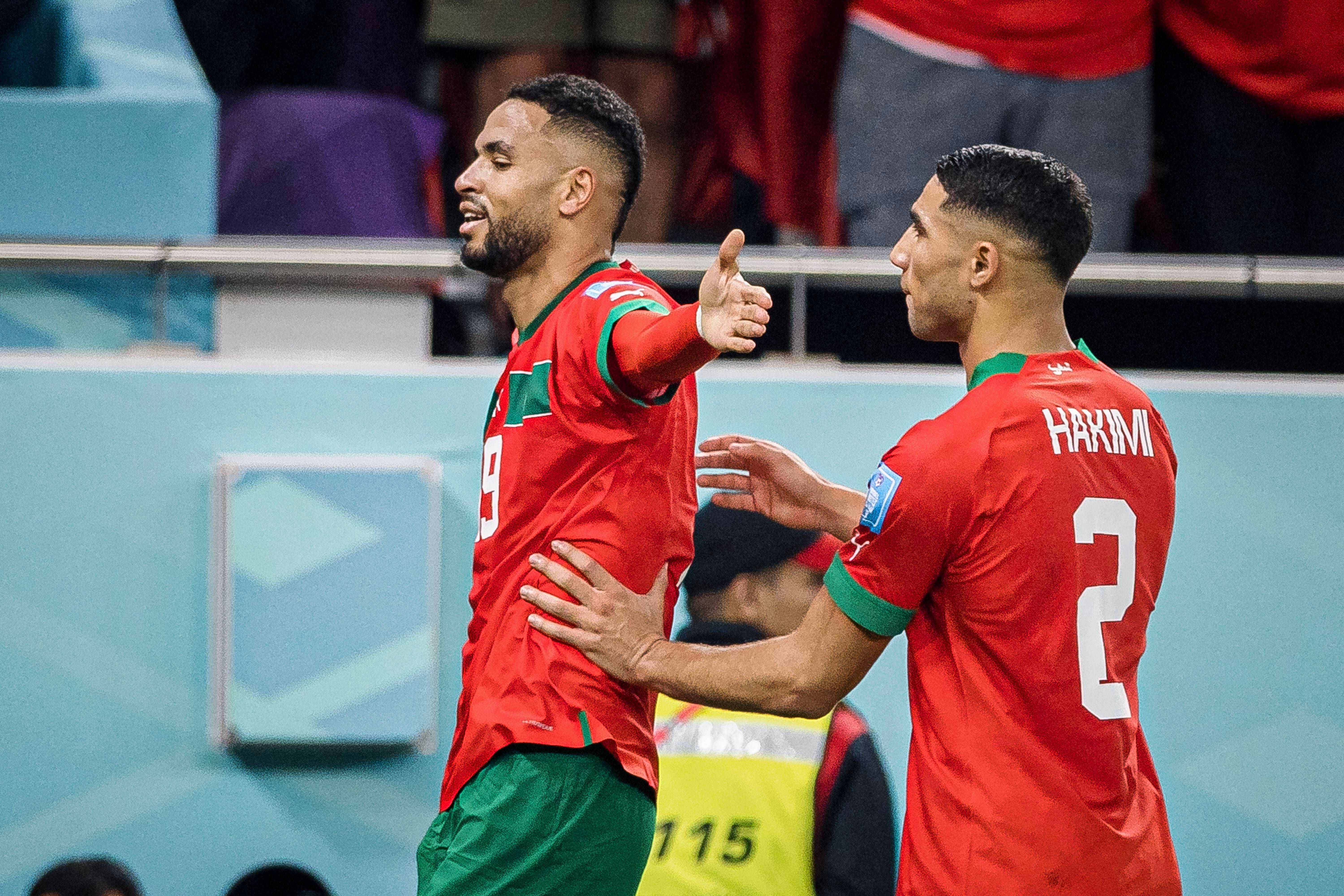  En-Nesyri celebra su gol en el Marruecos-Portugal del Mundial.