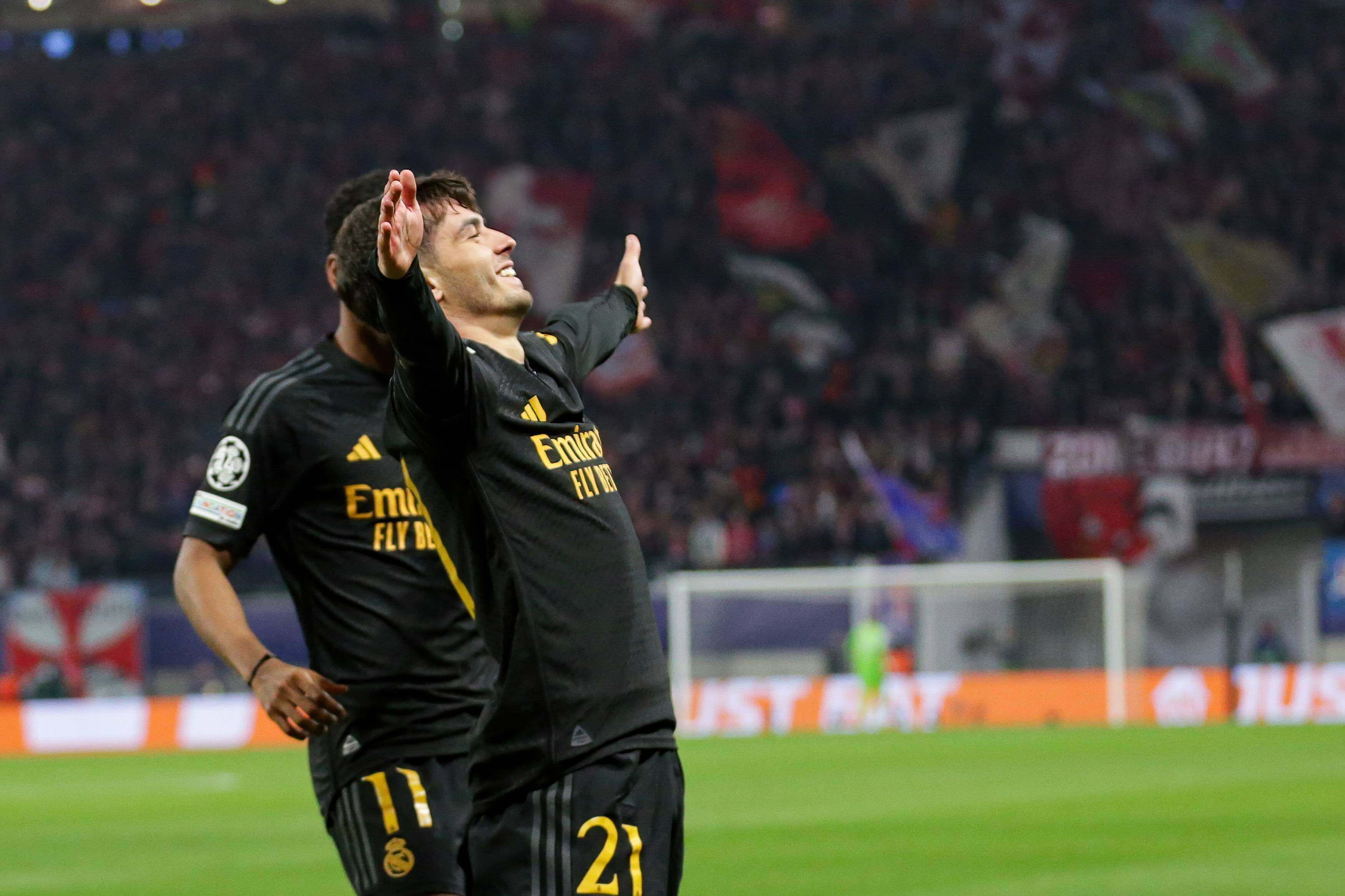  Brahim Díaz celebra su gol ante el Leipzig en Champions.