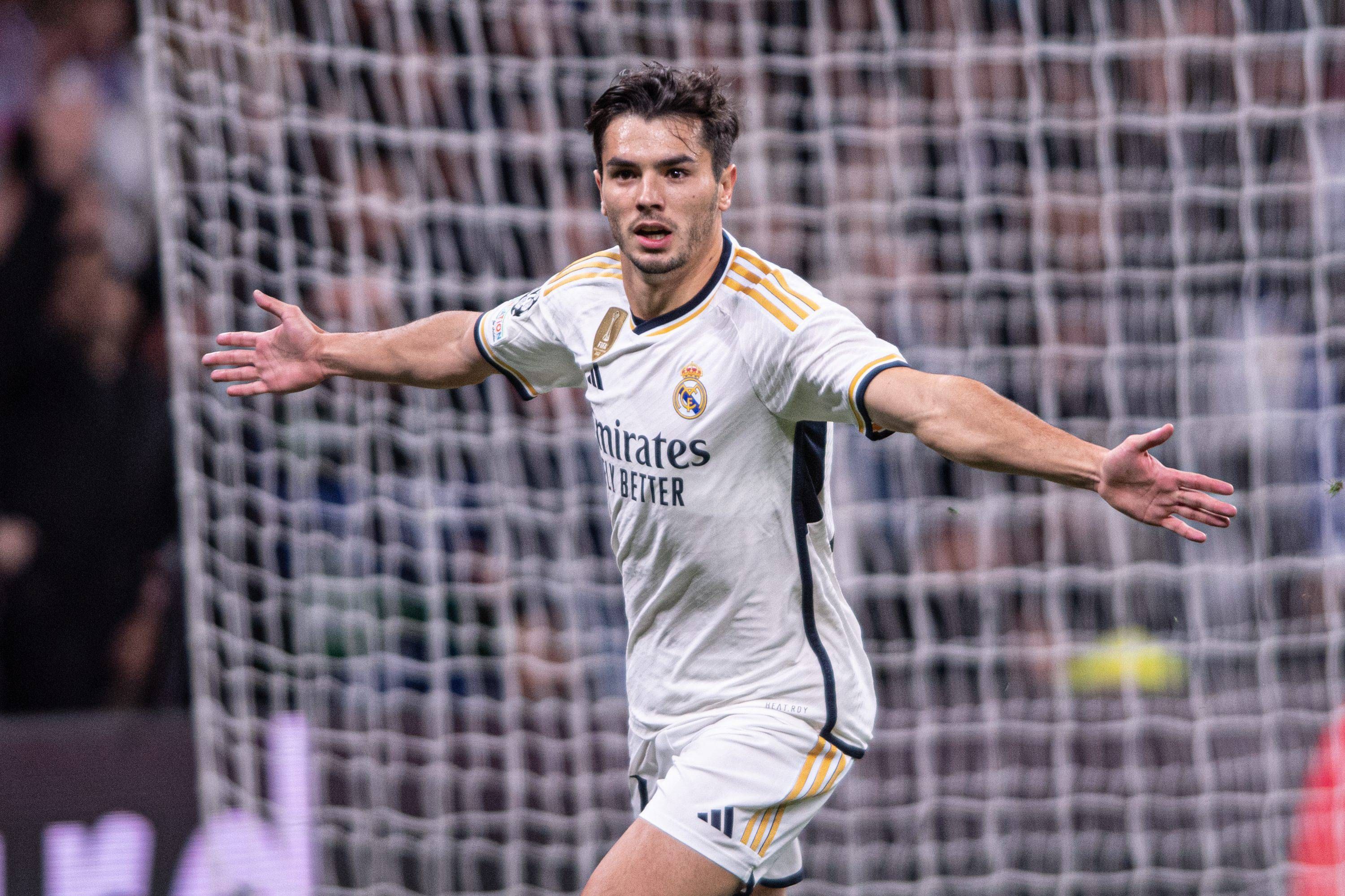  Brahim Díaz comienza a celebrar su gol con el Real Madrid ante el Braga (Cordon Press)