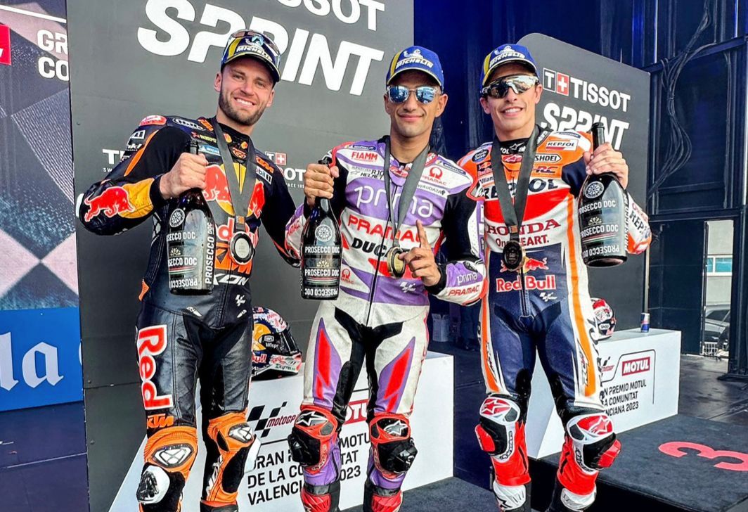  Jorge Martín, con Brad Binder y Marc Márquez en el podio de la sprint.