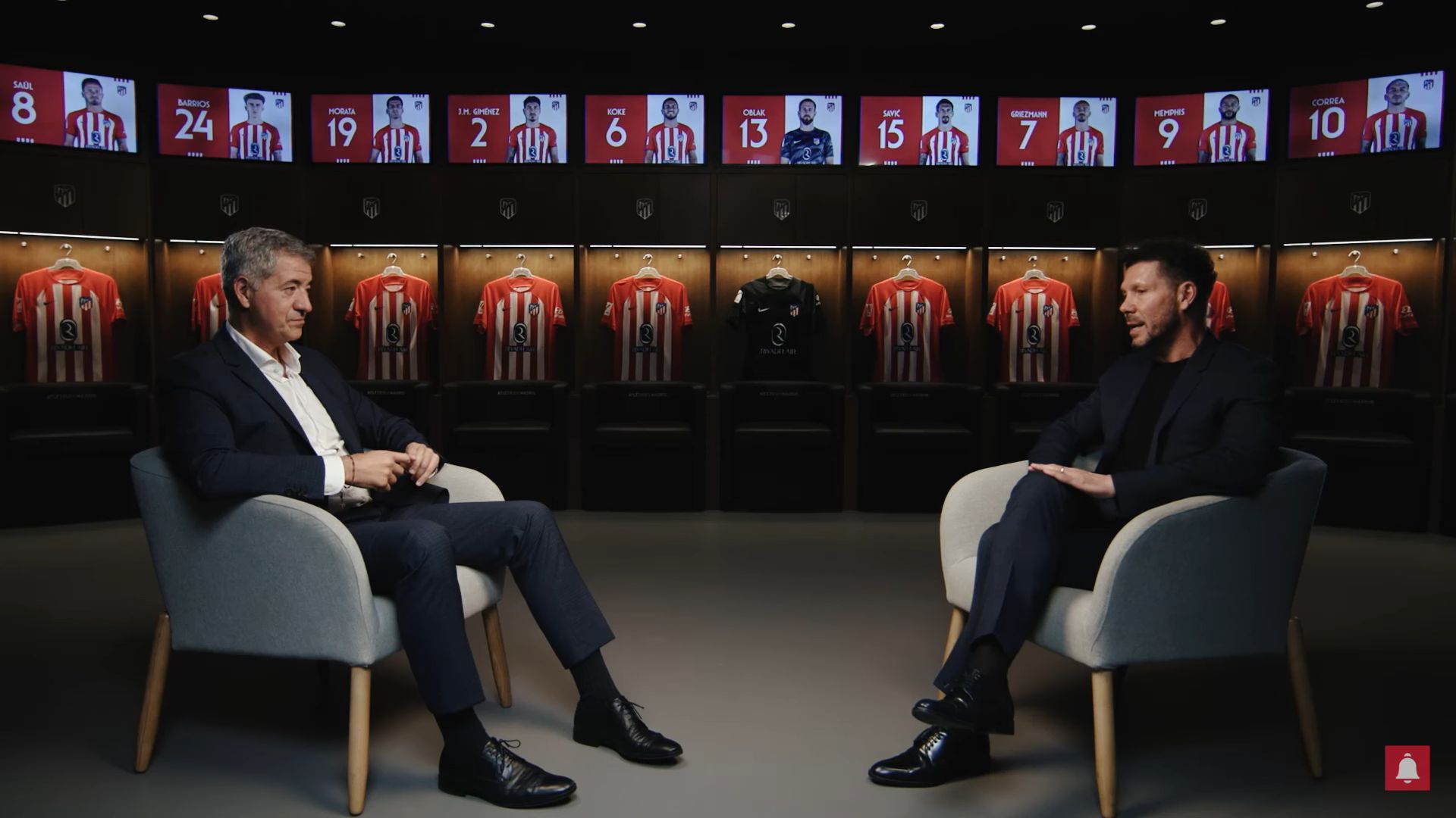 Miguel Ángel Gil Marín y Diego Pablo Simeone, en el vestuario del Metropolitano.