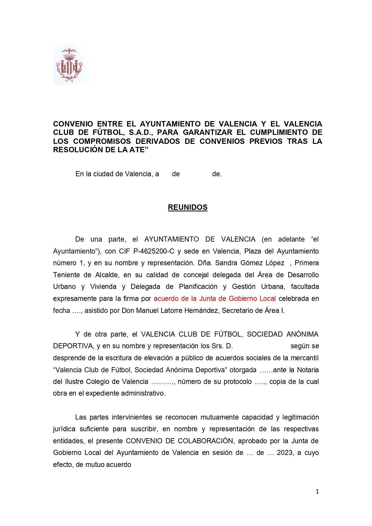 Convenio del Nou Mestalla