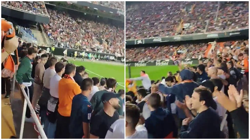 Diferencia entre los aficionados de la Curva Nord del Valencia que animan, y los que no. (Redes Sociales)