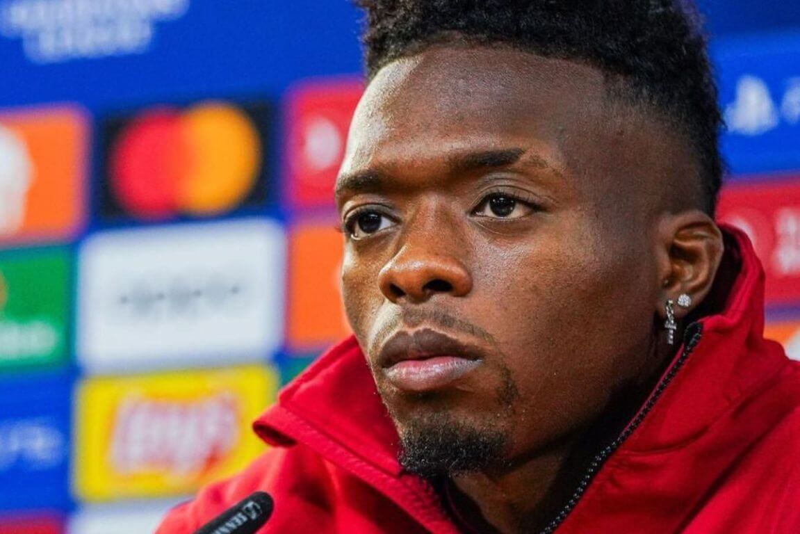  Álvaro Djaló ante la prensa en Champions con el Sporting de Braga.