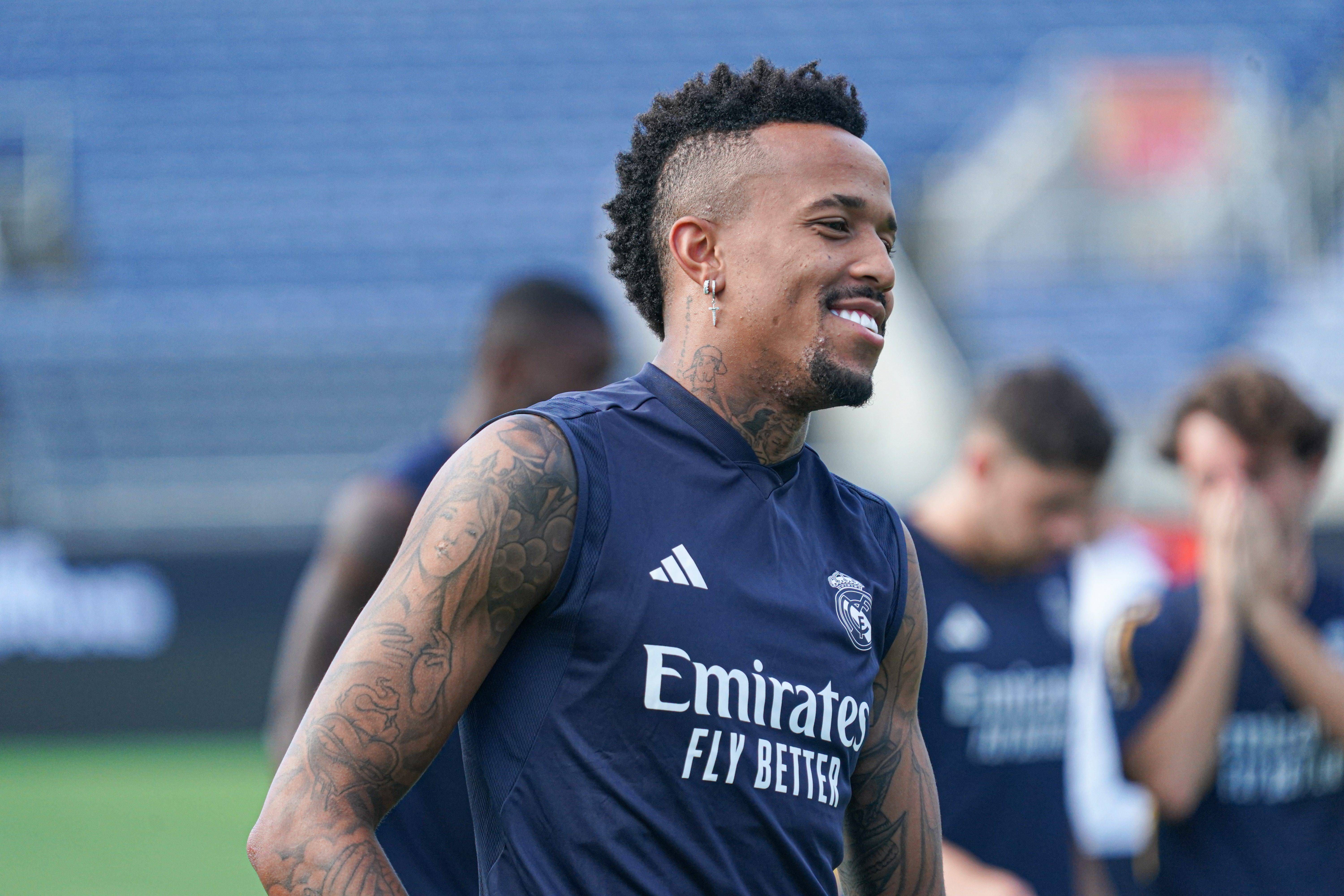  Eder Militao, en un entrenamiento con el Real Madrid.