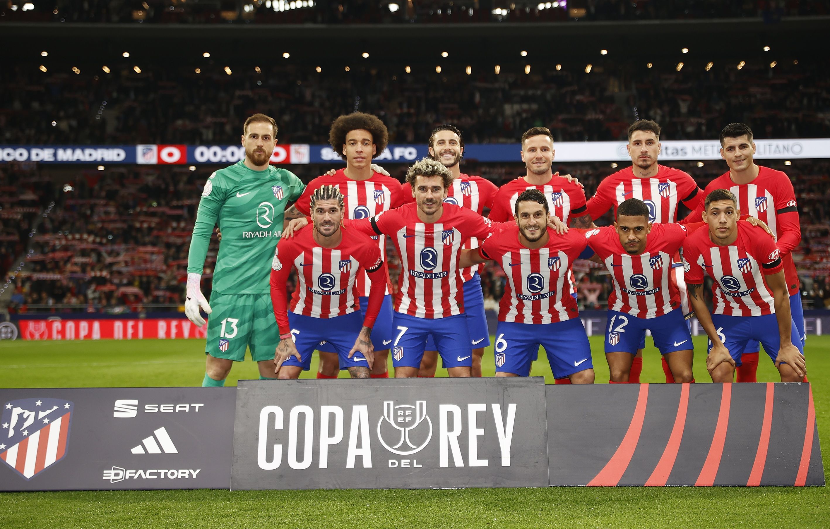 El once del Atlético ante el Sevilla.