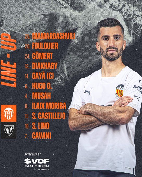 El once titular del Valencia CF.
