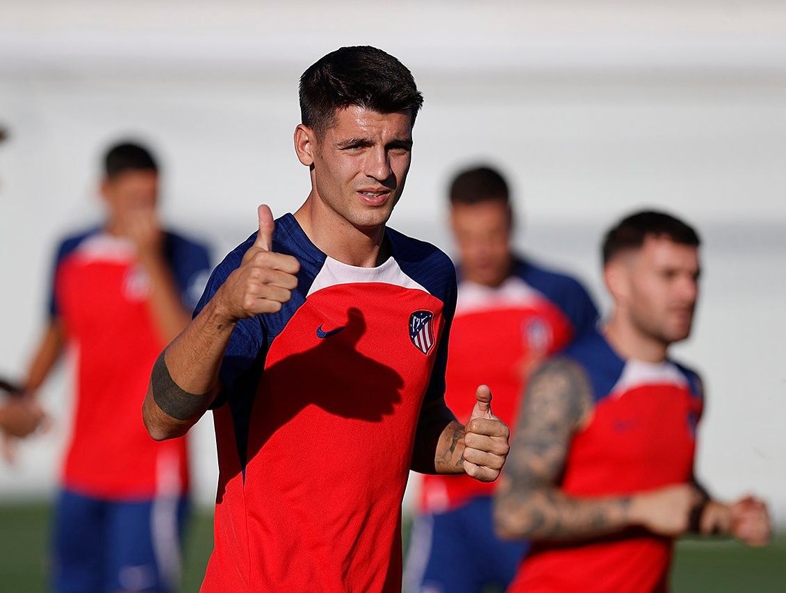 Álvaro Morata, en una sesión del Atlético de Madrid.