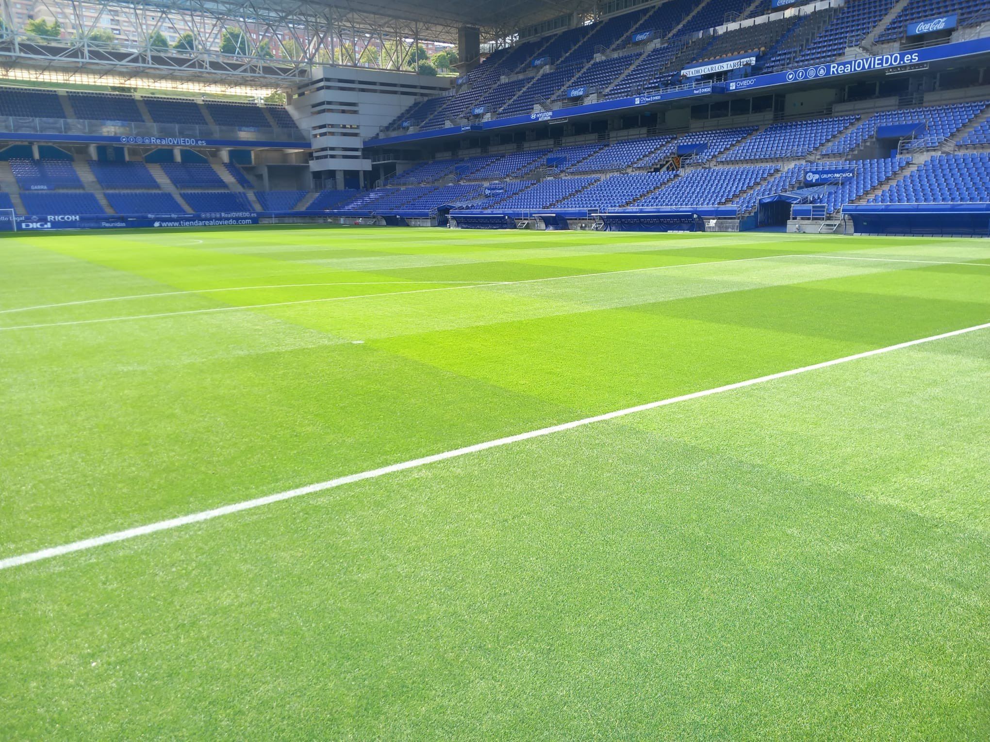 El césped del Carlos Tartiere en 2022.