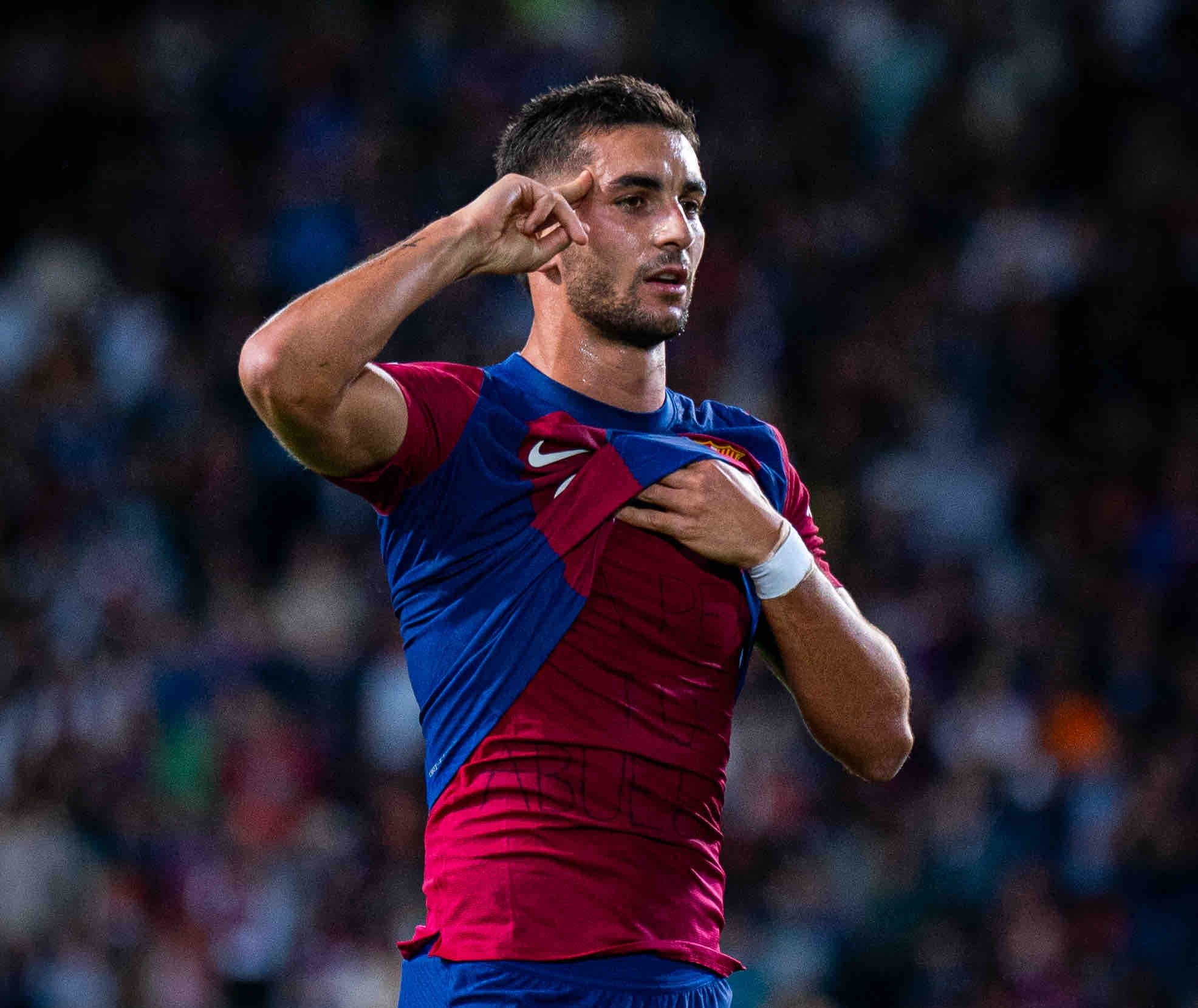 Ferran Torres celebra su gol al Shakhtar.