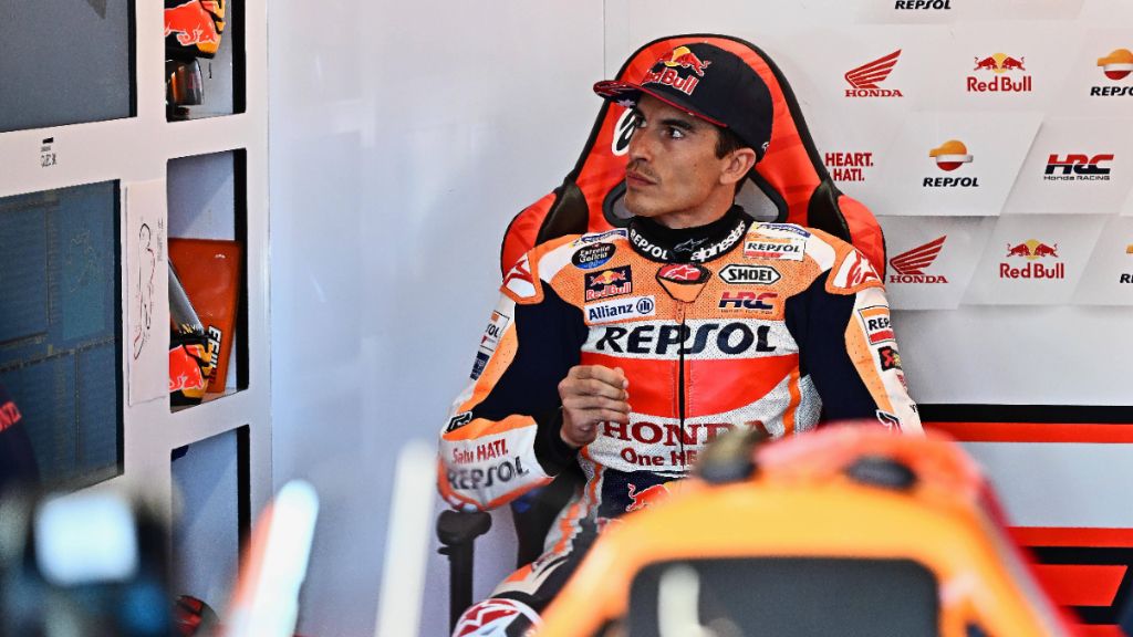 Marc Márquez, en el box de Honda durante esta temporada.